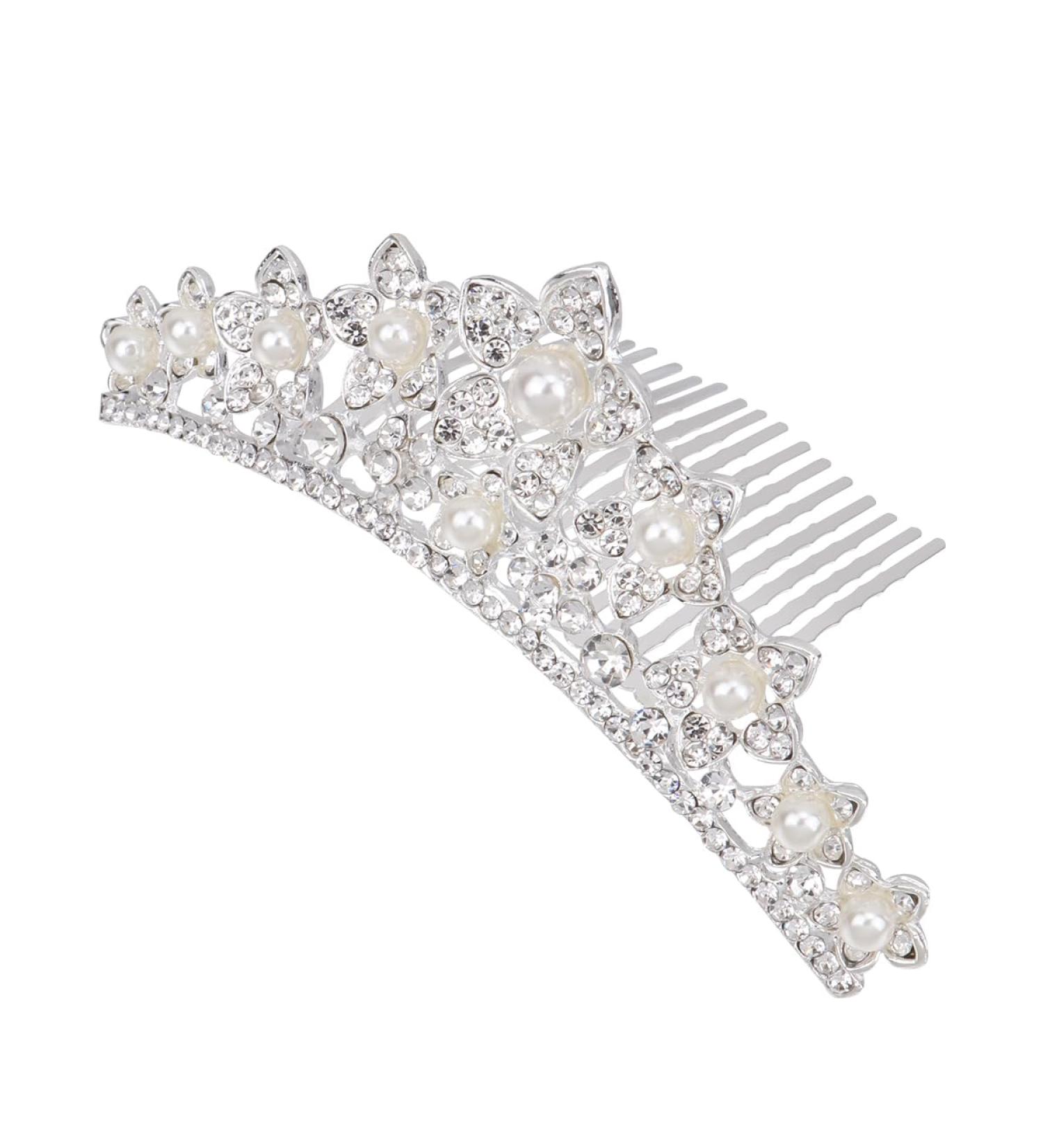 minkissy Rhinestone Pearl Crown Hair Comb - Mini Princess Crown Comb Wedding Crystal Tiara Crown Headbands for Wedding Birthday Party - Buy Online on SooperMarket.com