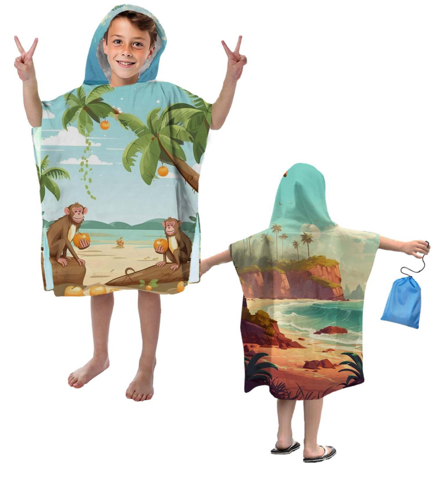 Aiorber microfiber bathing poncho children with hood super soft poncho towel children 76x76cm beach towels swimming pool bath towel shower towels bathrobe for girls boys from 5-10 years of green-17 76x76cm