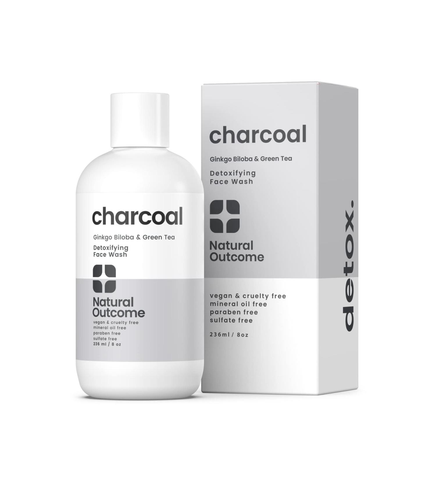 Natural Outcome Charcoal Face Wash - Daily Detoxifying Cleanser for Acne - Hydrating Pore Cleanser with Green Tea, Aloe Vera & Ginkgo Biloba - 8 oz - Buy Online on SooperMarket.com