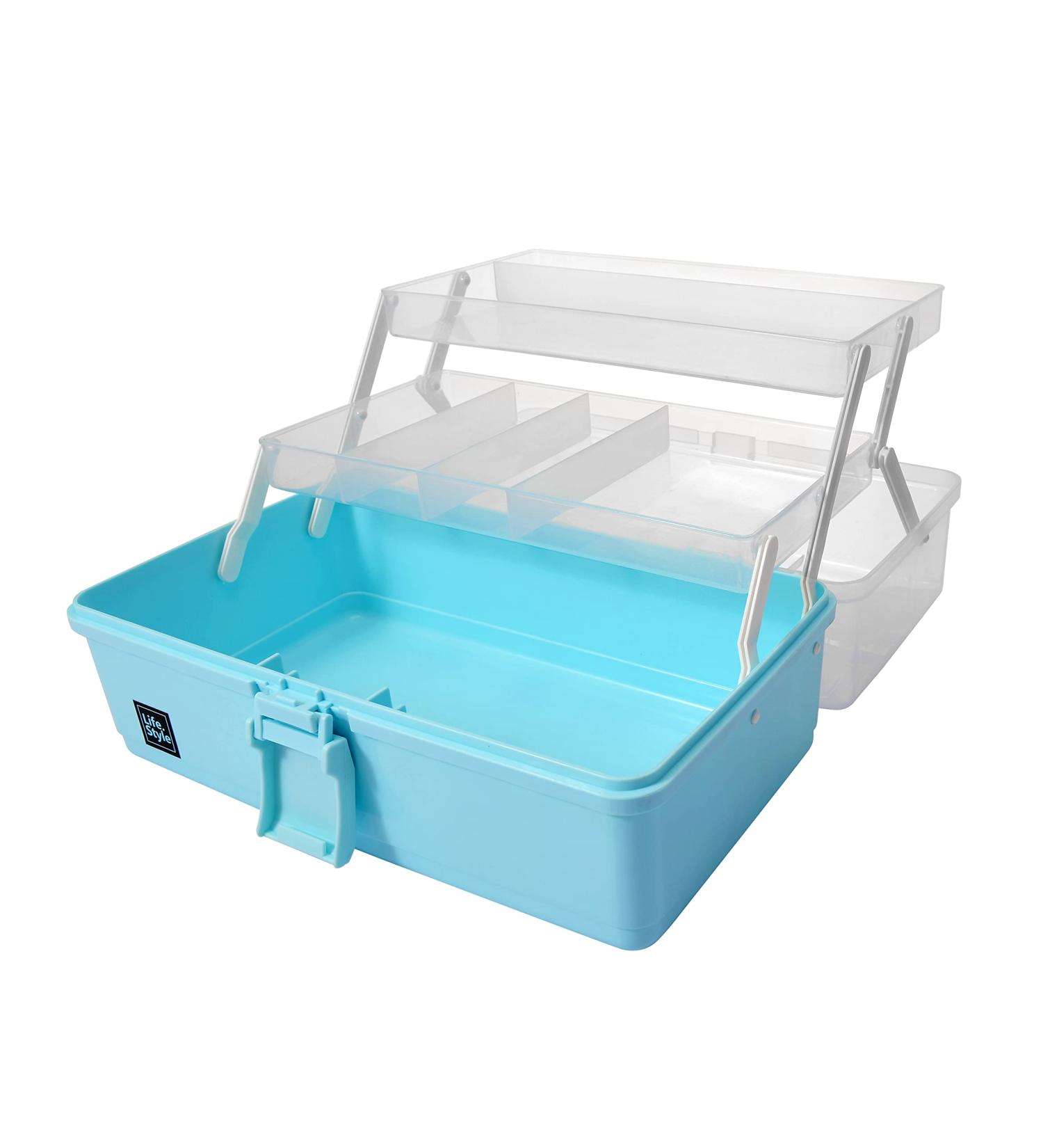 3-Layer Plastic Portable Storage Box - Blue | Multipurpose Organizer for Art, Craft, Cosmetic | Handled Storage Case for Home, School, Office | First Aid Kit Container - Buy Online on SooperMarket.com