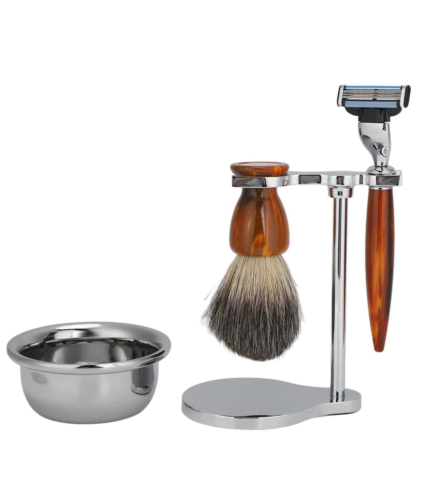 Ankroyu 4-Part Men's Shaving Set | Stainless Steel Razor with Bowl & Leather Holder | Premium Shaving Experience - Buy Online on SooperMarket.com