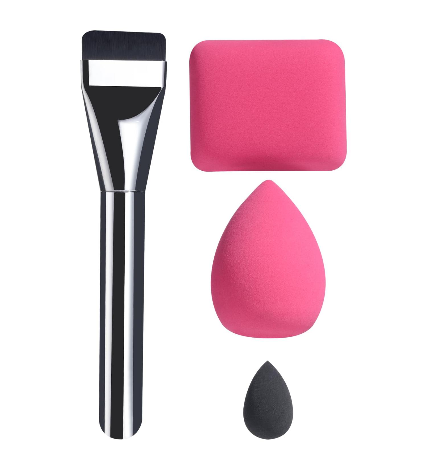 BS-MALL Foundation Makeup Brush Set | 3 Makeup Sponge Blenders | Silver & Pink | International Shipping - Buy Online on SooperMarket.com