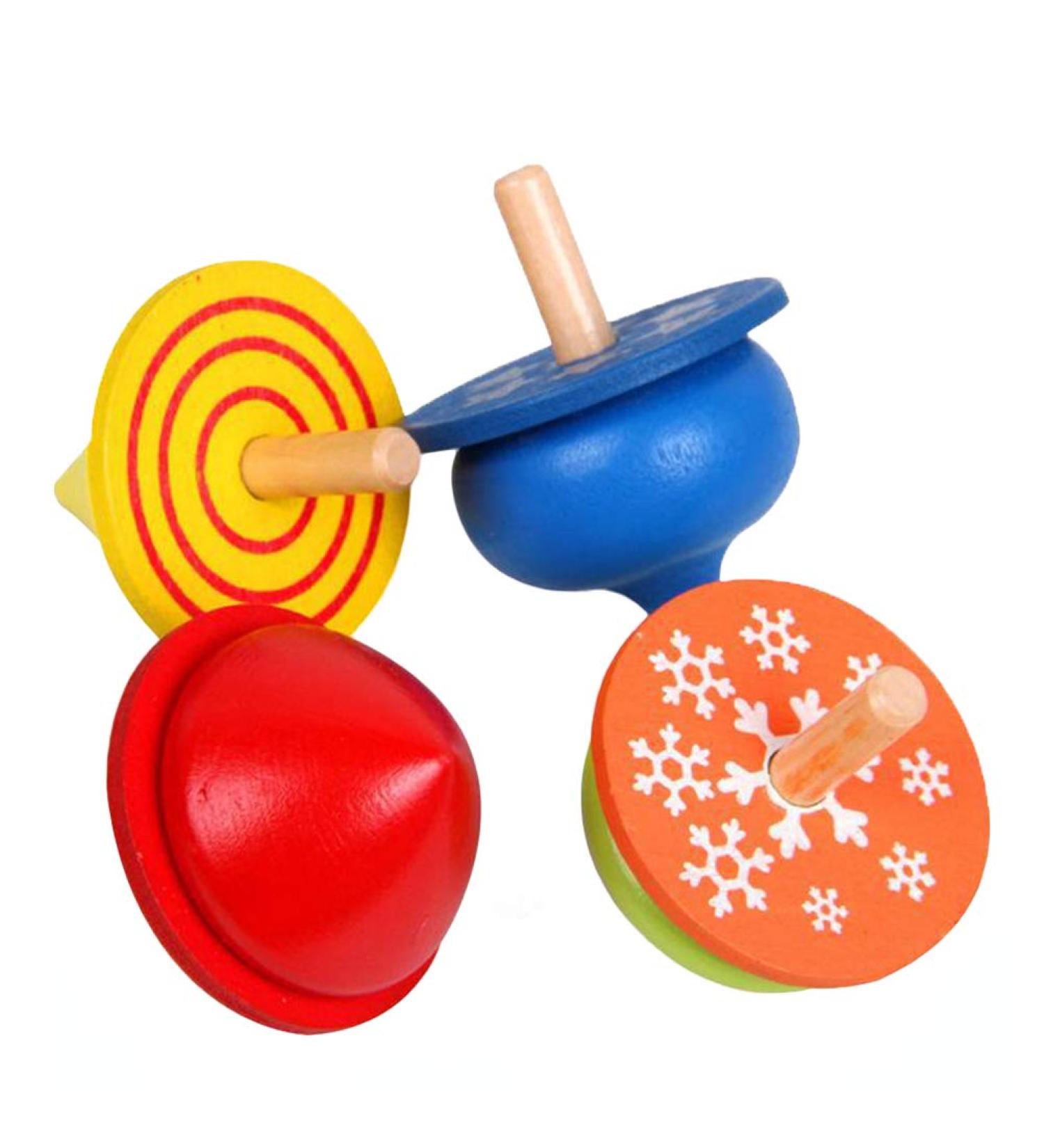 YeahiBaby Wooden Spinning Top - Traditional Colorful Wooden Toy Set for Kids (4 Pieces) - Perfect Gift for Children - Buy Online on SooperMarket.com