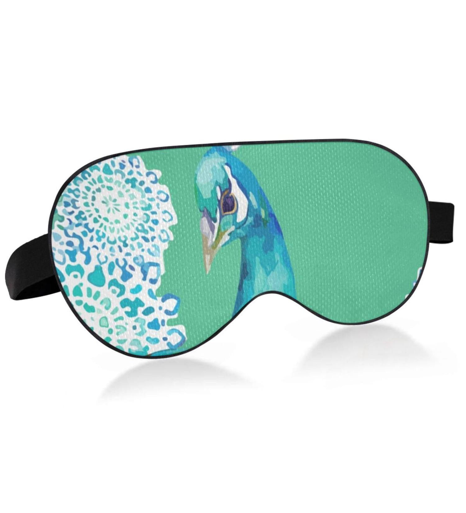 Haskirky Light Blocking Eye Mask - Adjustable Adult Men and Women Sleep Mask for Travel, Yoga, Meditation - Cartoon Blue Peacock Design - Buy Online on SooperMarket.com
