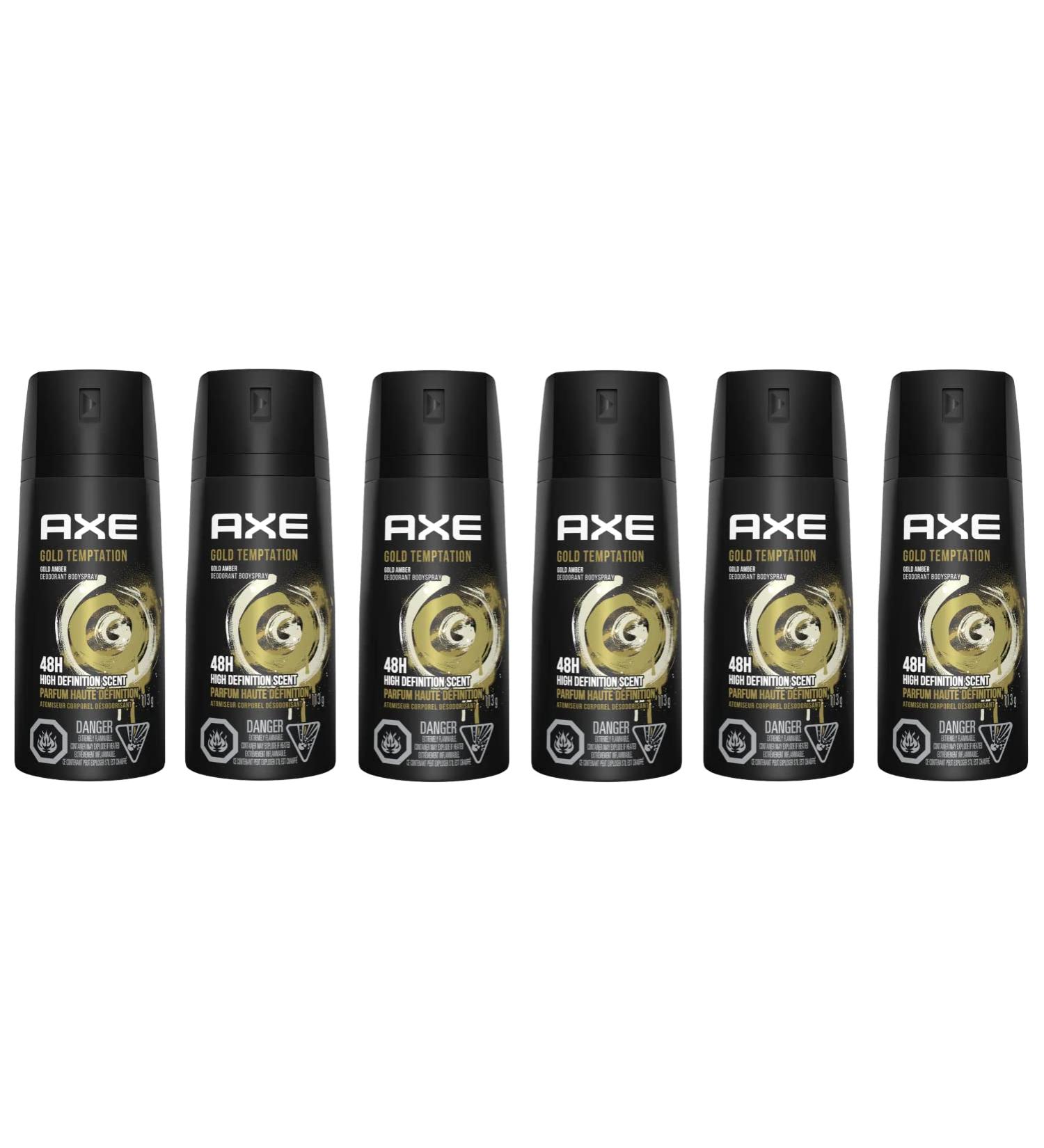 Axe Gold Temptation Body Spray Antiperspirant & Deodorant 4oz - Pack of 6 Cans | 48-Hour Odor Protection - Buy Online on SooperMarket.com