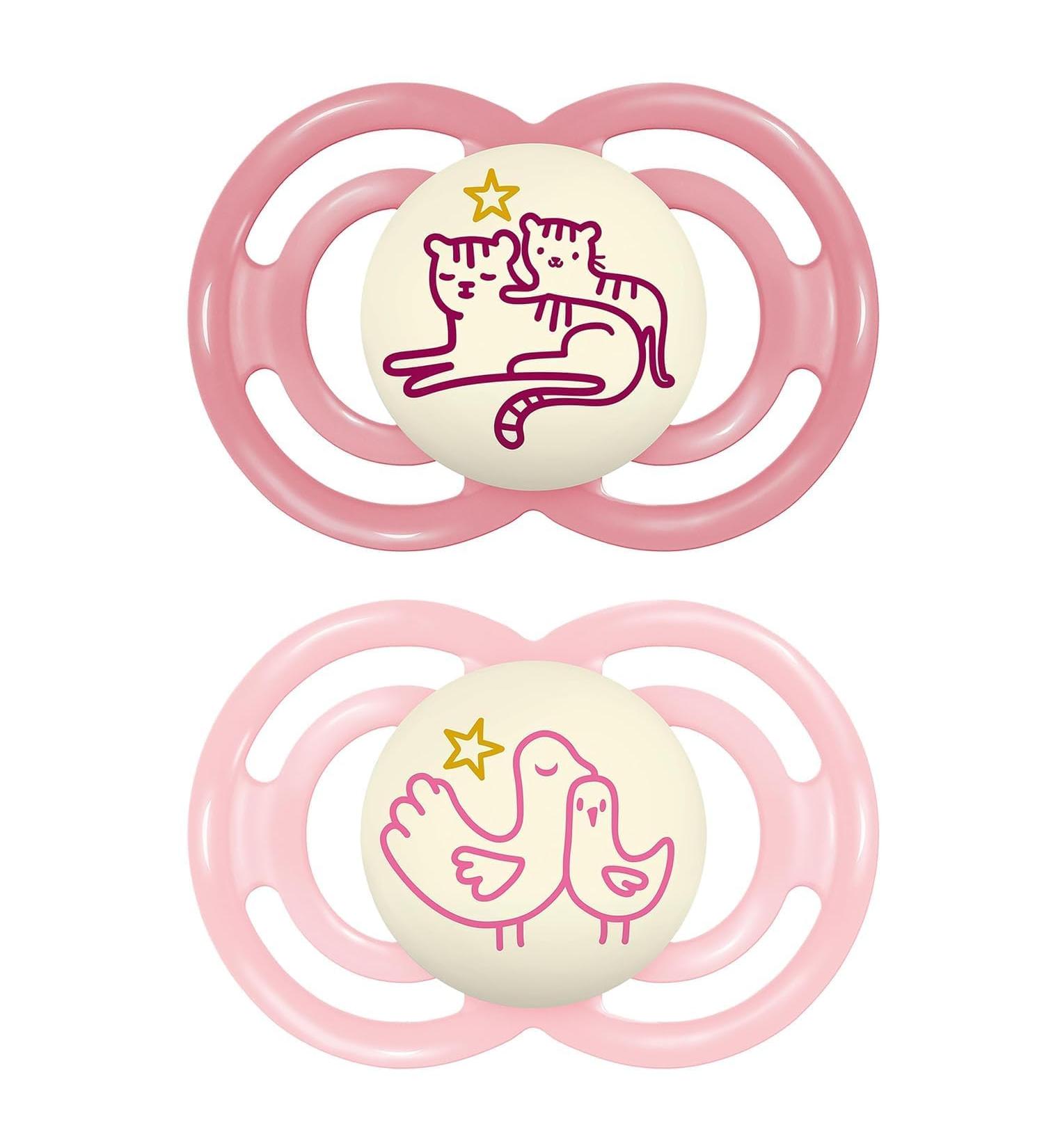 Mam Perfect Night Schnuller Set | Glow in the Dark Tooth-Friendly Baby Pacifiers | 16+ Months | Sustainable Silicone with Pacifier Box | Tiger & Bird Design (2 Pack) - Buy Online on SooperMarket.com