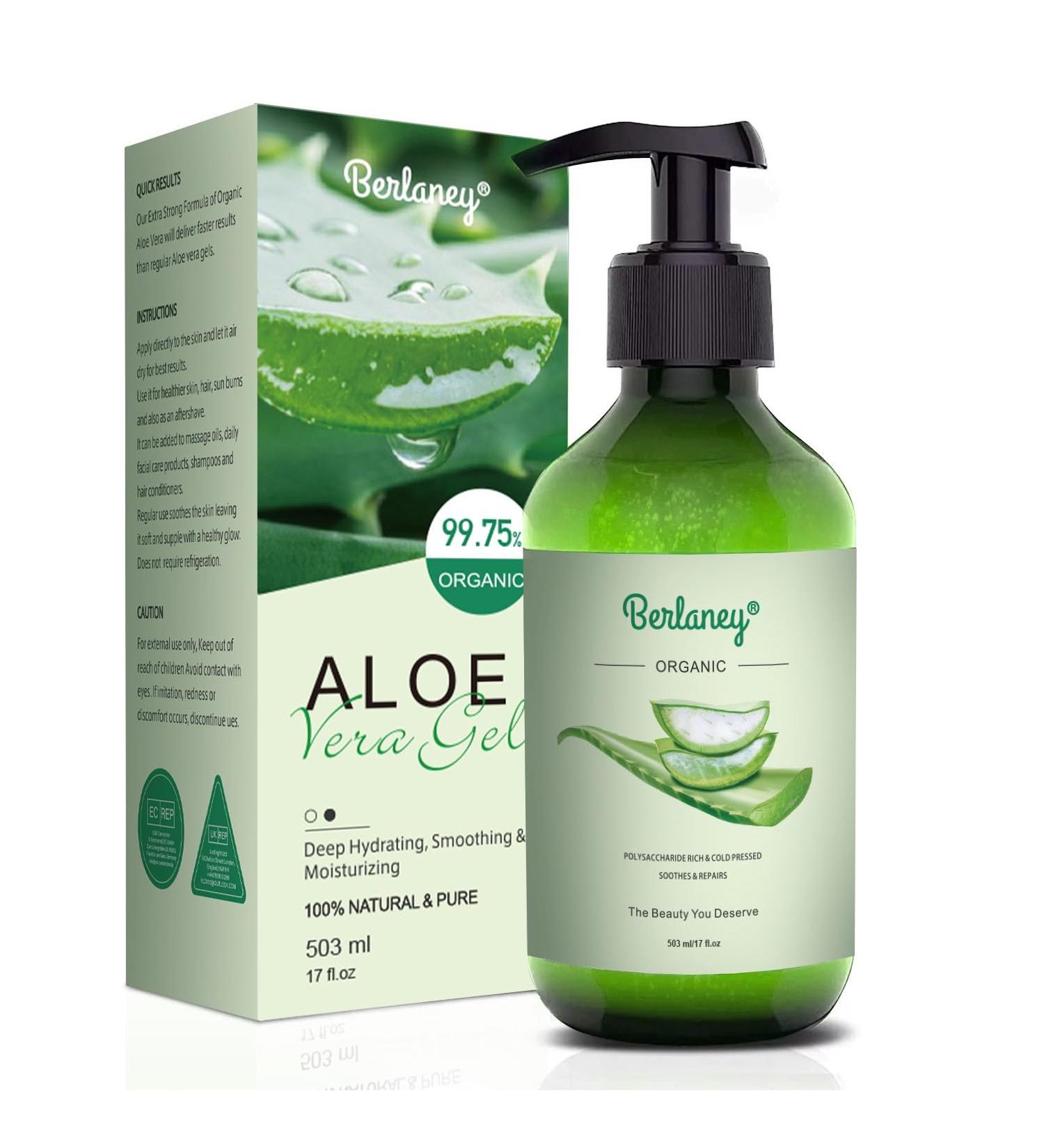 Organic Aloe Vera Gel 17oz - 99.75% Pure for Face Body & Hair | Deep Moisturizes & Sunburn Relief - Buy Online on SooperMarket.com