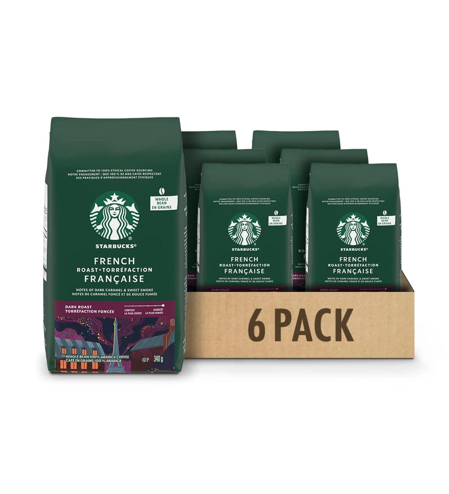Starbucks French Roast Whole Bean Coffee 340 Grams (Pack Of 6) French Dark Roast 2040 Grams - Buy Online on SooperMarket.com