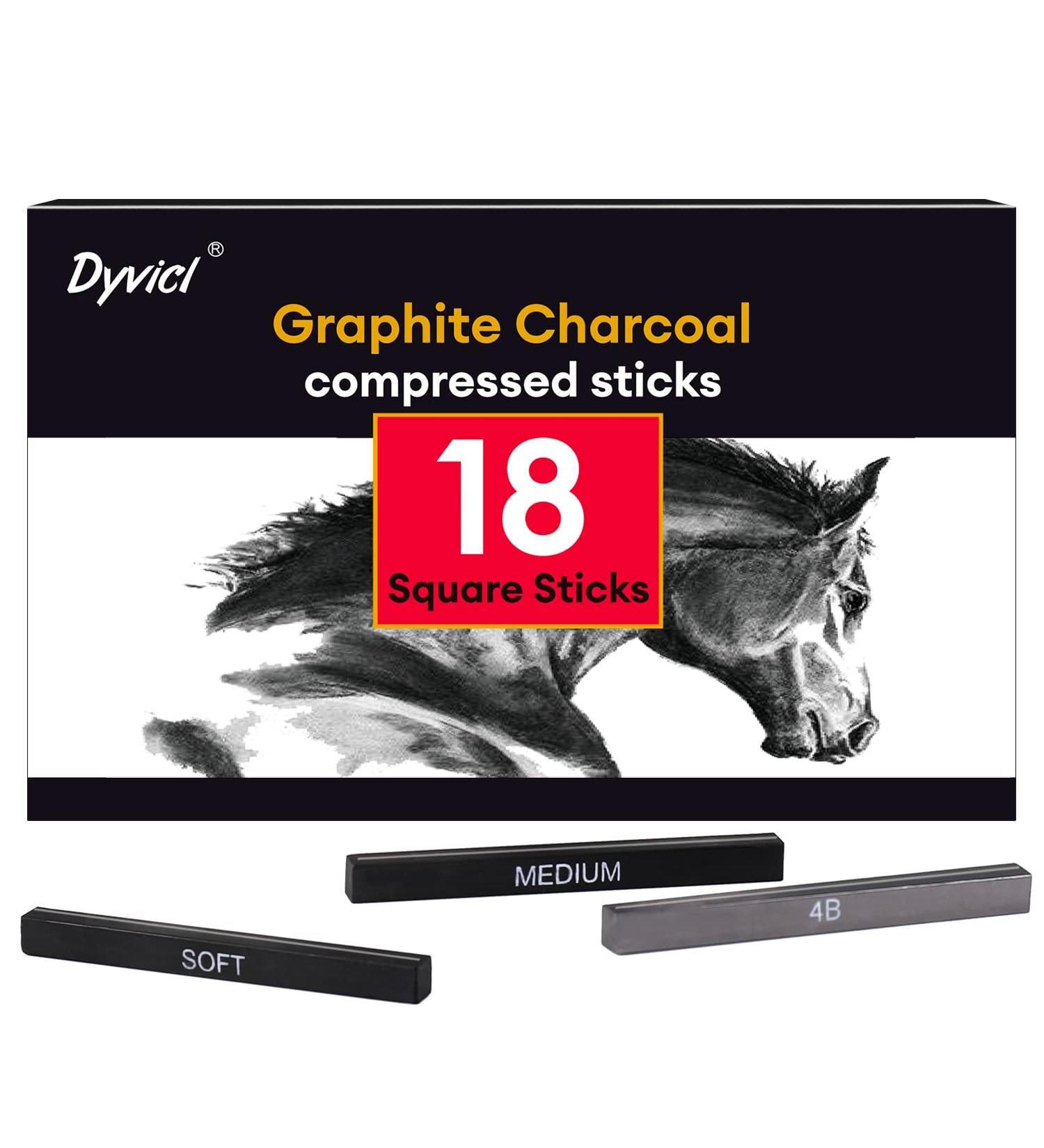 Dyvicl Compressed Graphite Charcoal Sticks - Pack of 18 for Sketching, Drawing, Shading & Blending - Buy Online on SooperMarket.com