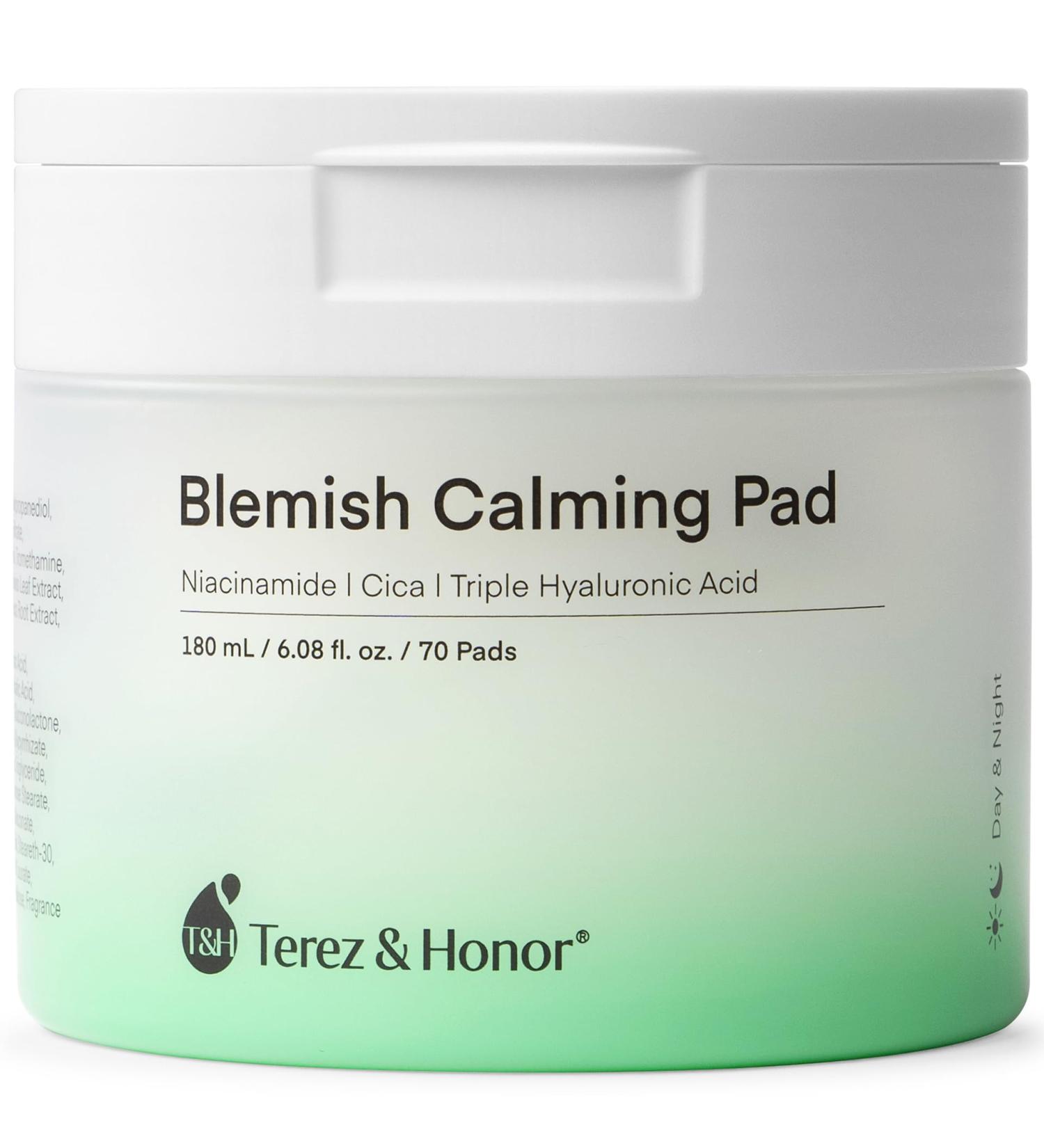 Terez & Honor Blemish Calming Toner Pads - Korean Facial Cotton Toner with Centella Asiatica Niacinamide & Hyaluronic Acid - 180 Pads + 5mL Bonus - Buy Online on SooperMarket.com