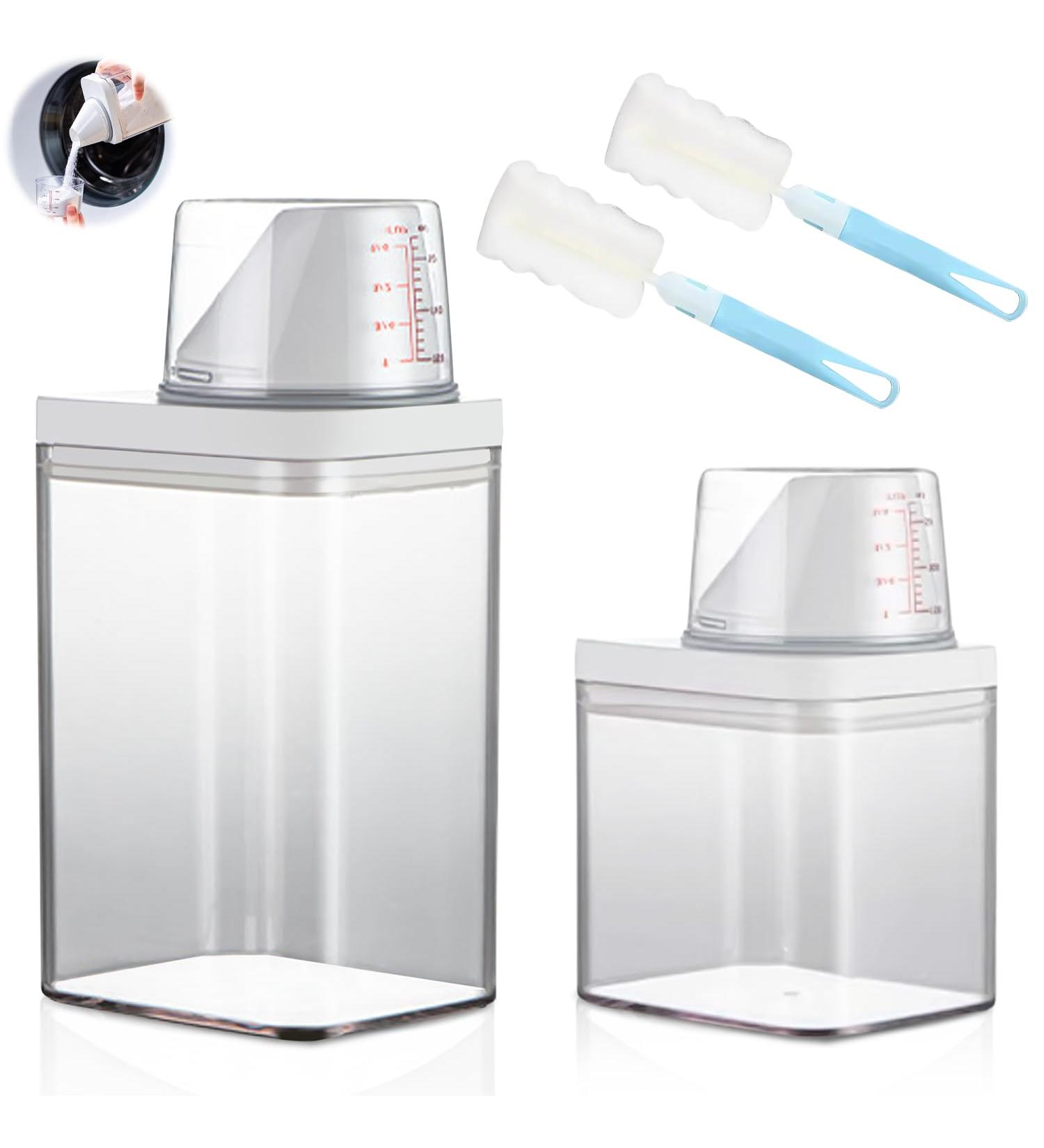 WANDGU Airtight Detergent Dispenser with Doser: 2 Pieces Reusable Washing Powder Dispenser Detergent Box Airtight Washing Powder Container White 1100 ml + 700 ml - Buy Online on SooperMarket.com