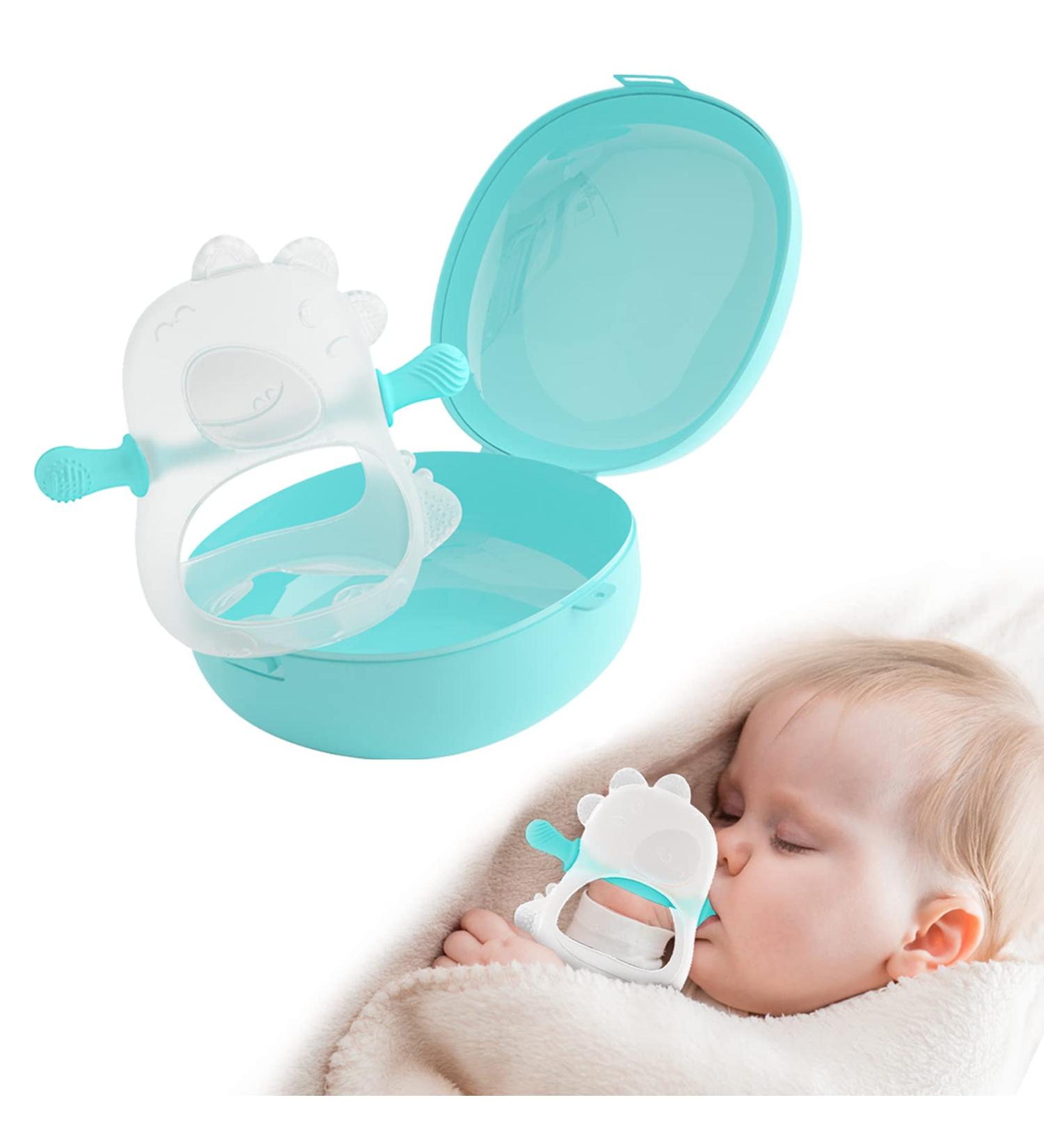 bybeleca Baby Teething Toy: Silicone Hand Teether for Infants 0-12 Months - Anti-Drop Dinosaur Chew Toy (Blue) with Case - Buy Online on SooperMarket.com