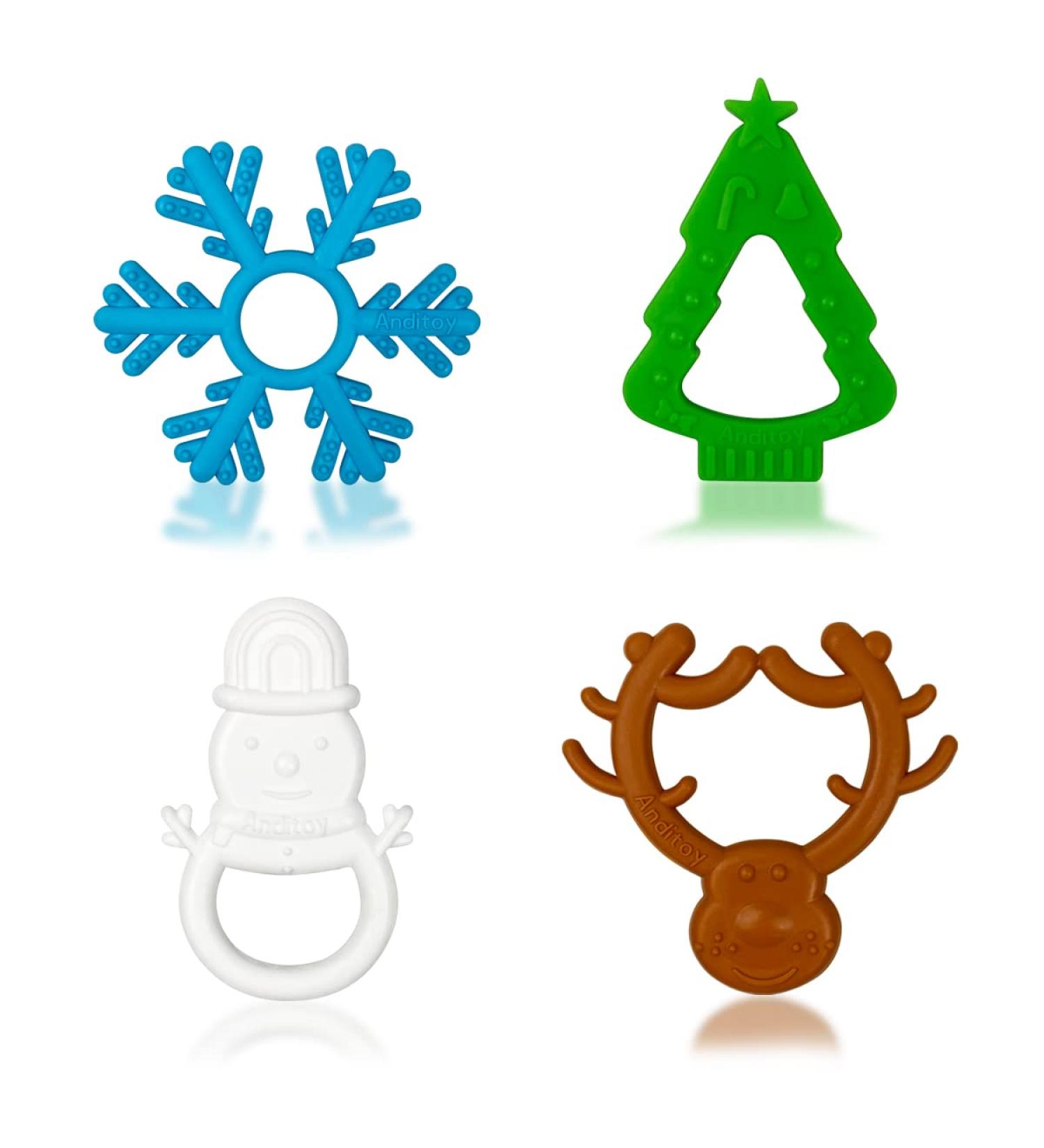 Anditoy 4 Pack Christmas Teething Toys for 3-12 Months Babies - First Christmas Teether Stocking Stuffers - Buy Online on SooperMarket.com