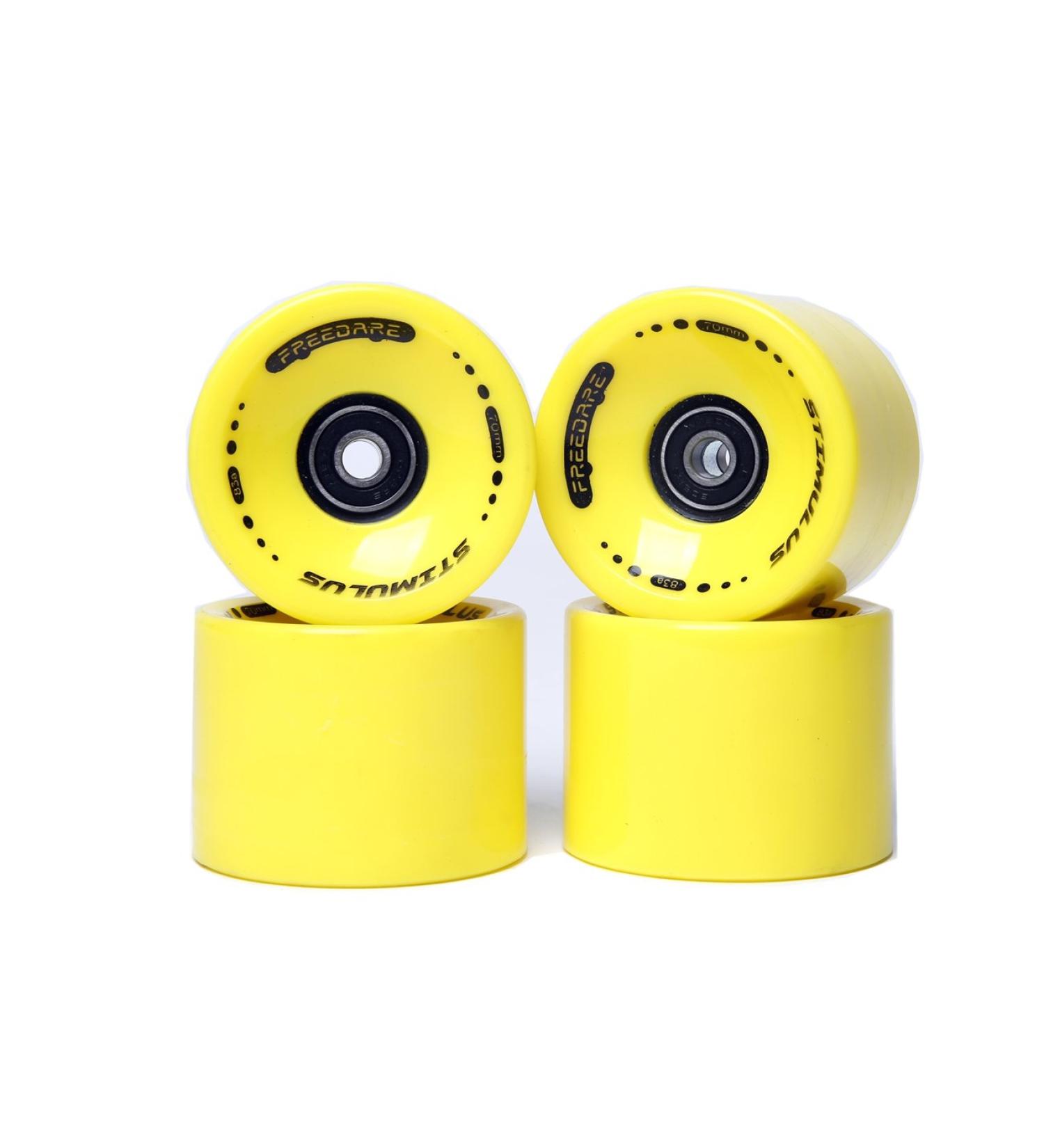 FREEDARE 70mm Longboard Wheels with ABEC-7 Bearings and Spacers (Set of 4) - Yellow - Buy Online on SooperMarket.com