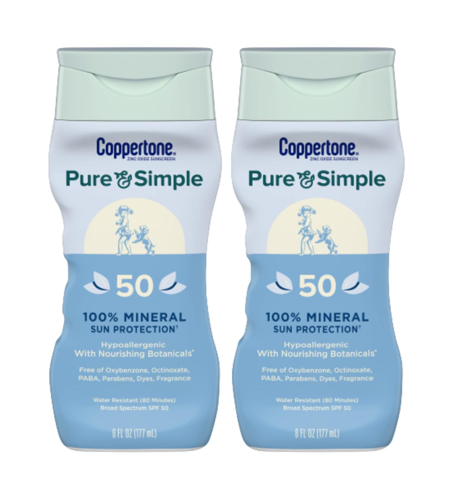 Coppertone Pure and Simple Zinc Oxide Mineral Sunscreen Lotion SPF 50 - Hypoallergenic - 6 Oz (Pack of 2) - Buy Online on SooperMarket.com