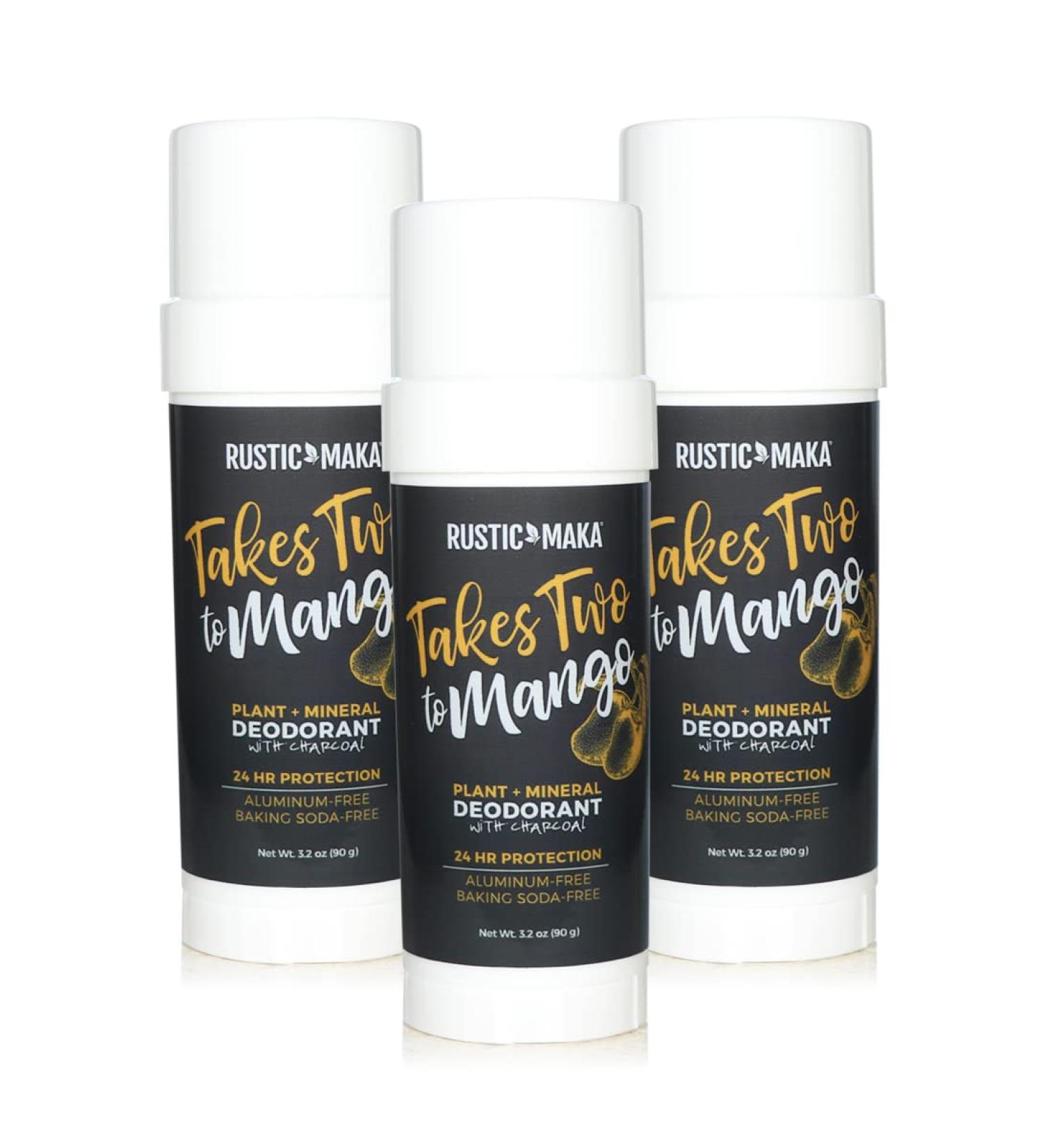 Rustic Maka Natural Deodorant - Takes Two To Mango (Mango + Lime) | Aluminum-Free Baking Soda-Free Paraben-Free Activated Charcoal | Continuous Odor Control - 3-Pack - Buy Online on SooperMarket.com