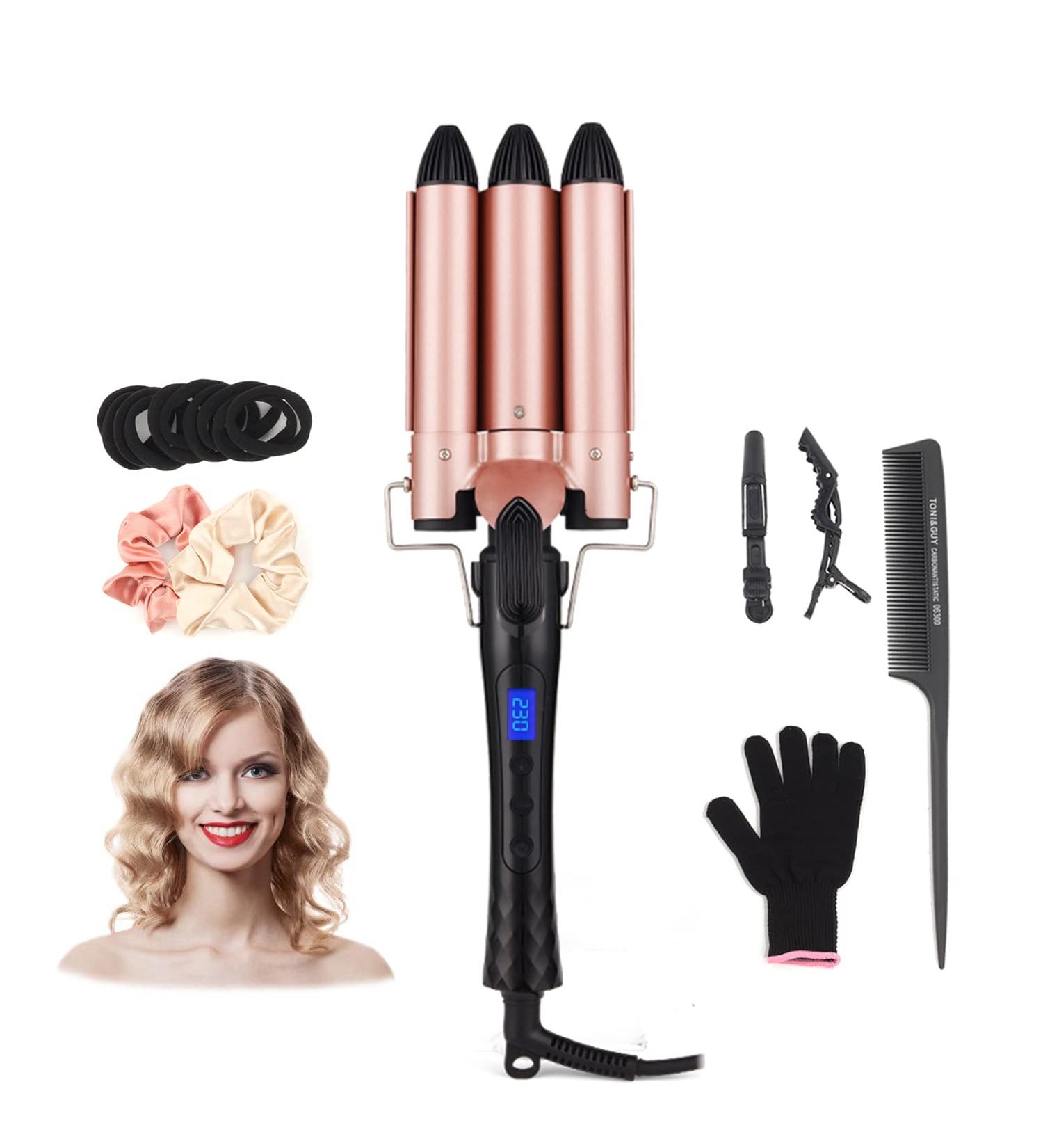 3 Barrels Hair Curler - 25mm Curling Iron for Mermaid Waves, Beach Waves - Quick Heating for Long or Short Hair Styling - Buy Online on SooperMarket.com