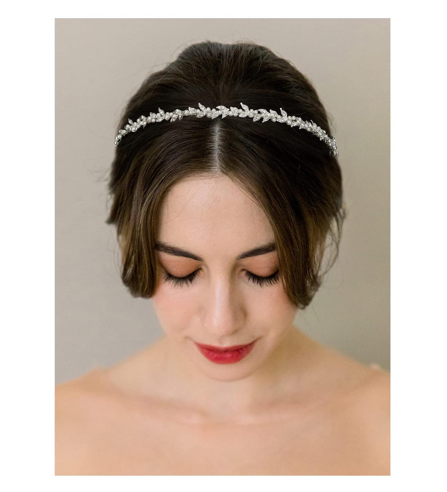 SWEETV Silver Crystal Rhinestone Bridal Headband with Pearls - Wedding Hair Accessories for Women - Buy Online on SooperMarket.com