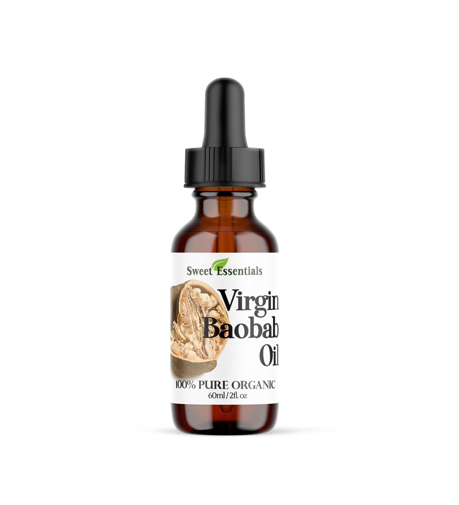 Sweet Essentials Organic Virgin Unrefined Baobab Oil - 100% Pure Cold-Pressed Moisturizer | 2oz Glass Bottle | Imported - Buy Online on SooperMarket.com