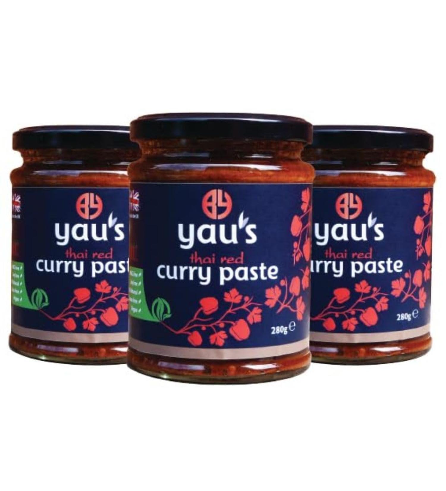 Yau's Thai Red Curry Paste Traditional Mild Curry Paste Vegan Soy-Free and Gluten-Free Spicy Marinade and Pesto Easy and Tasty Chinese Red Curry Paste 3 x 280g - Buy Online on SooperMarket.com