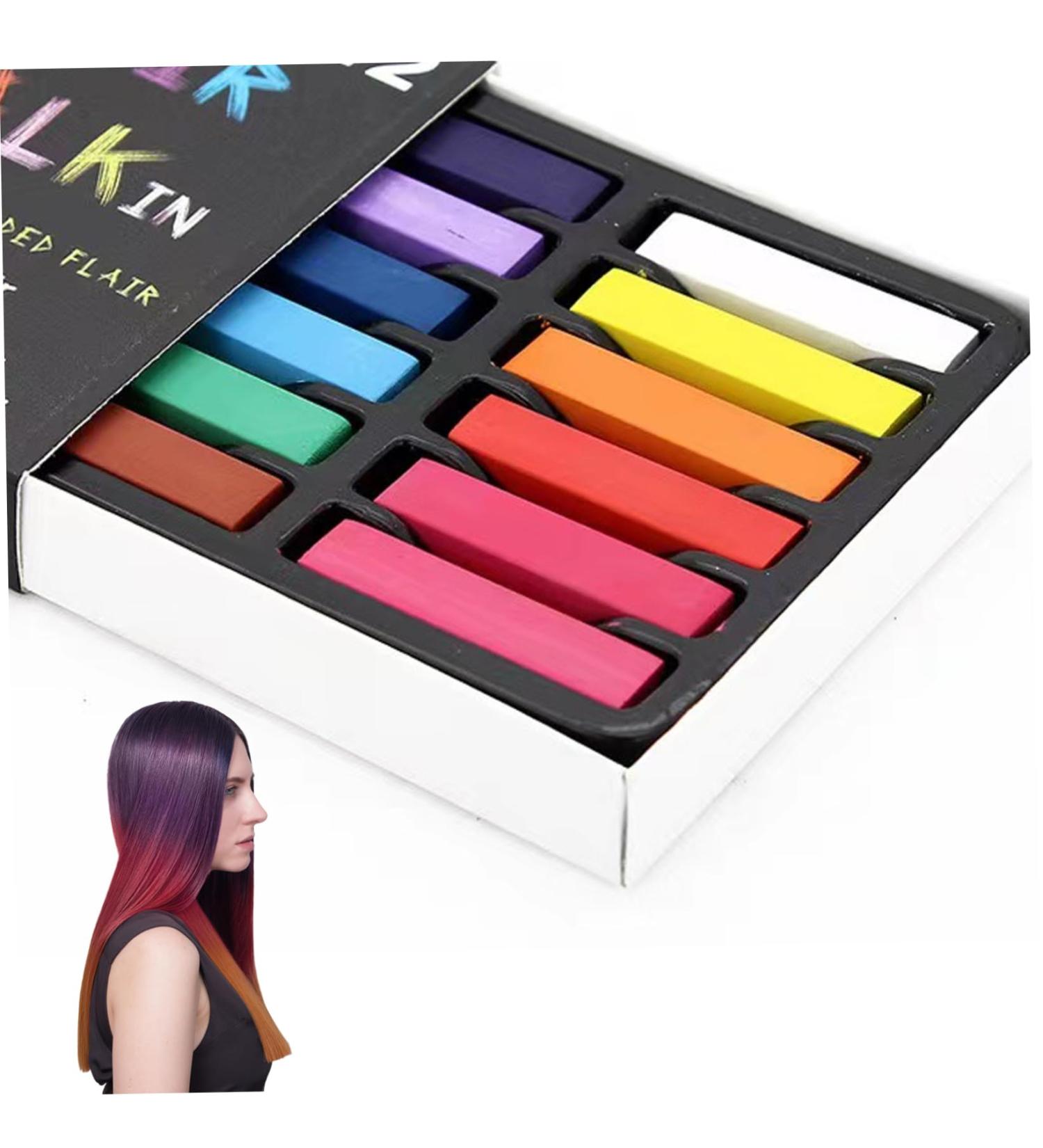 Hair Chalk 12 Colors Temporary Hair Dye Safe Hair Chalk for Kids Washable Temporary Hair Colour Pen Colorful Great Toy Temporary Hair Color for Halloween Carnival - Buy Online on SooperMarket.com
