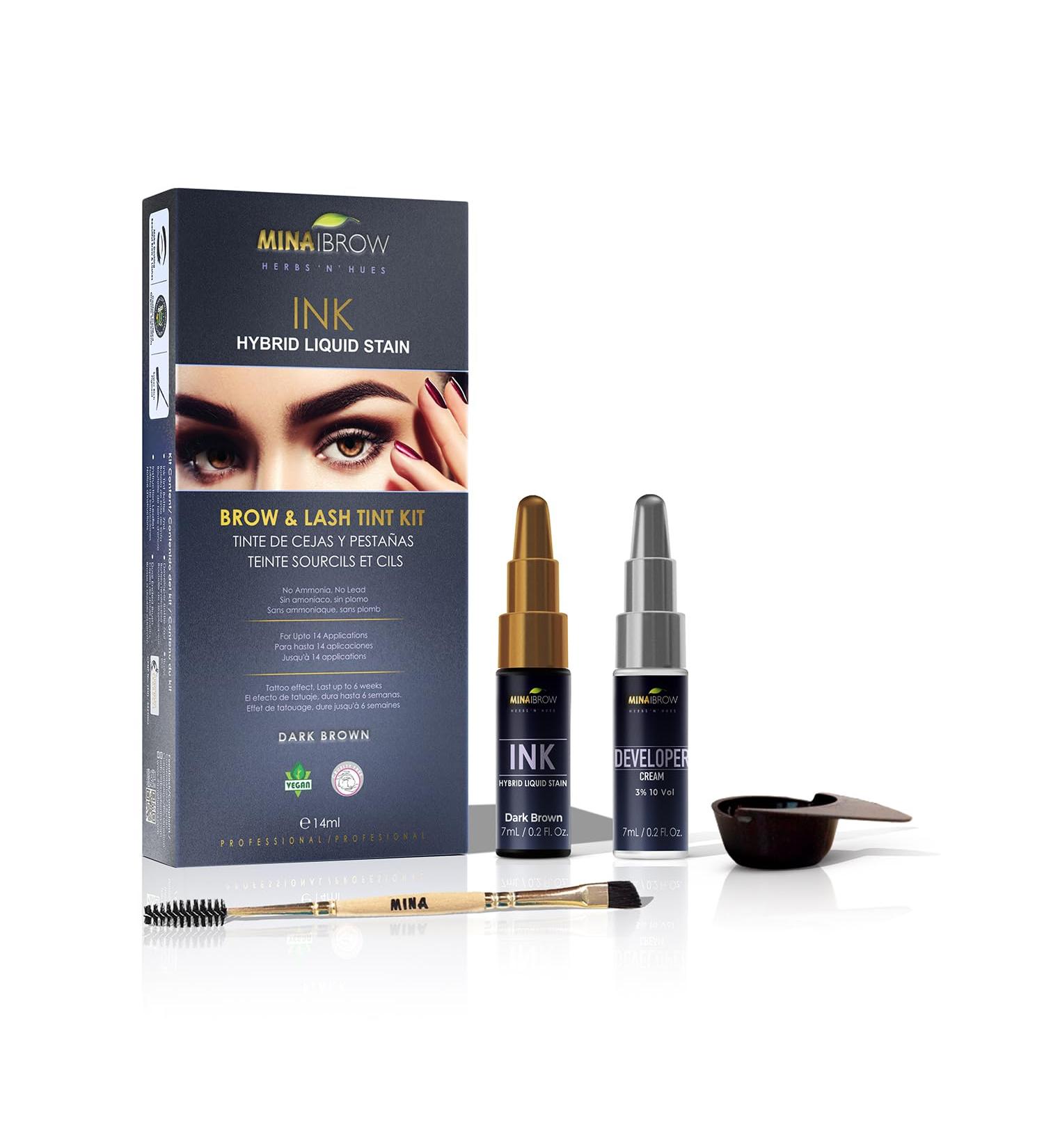 MinaiBrow INK Hybrid Liquid Tint for Brow & Lashes Dark Brown |Long Lasting Spot Coloring for Brow & lash |Instant Brow Hair Dye Tint Kit | 100% Gray Coverage - up to 14 Applications - 14ml - Buy Online on SooperMarket.com