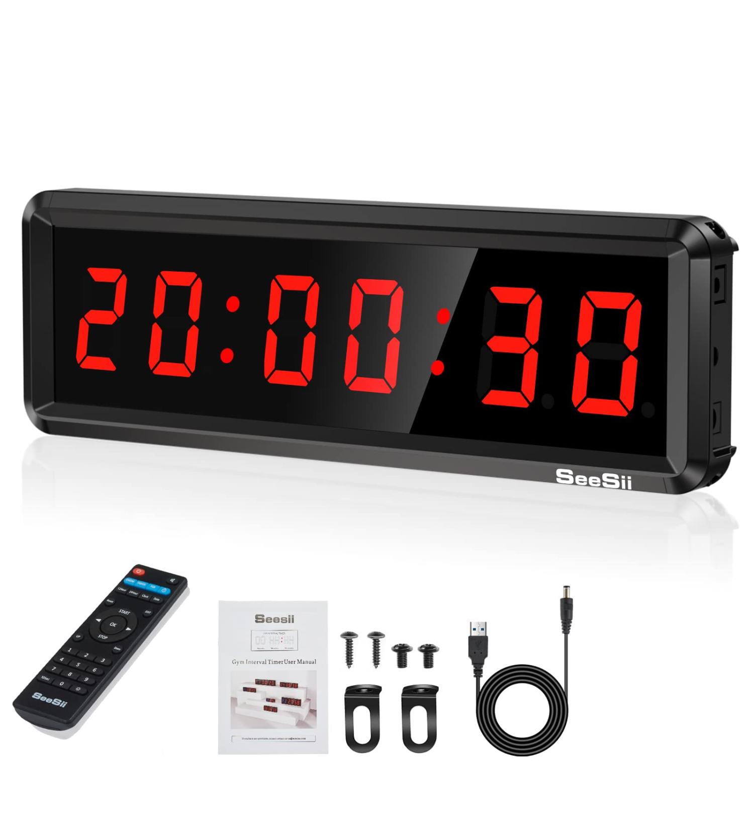 Seesii LED Gym Timer | Ultra-Clear Interval Timer with Remote | Countdown/Up Wall Clock with Buzzer | Connectable Power Fitness Timer for Gym, Home, Garage | 1.5 Inch Bright Red - Buy Online on SooperMarket.com