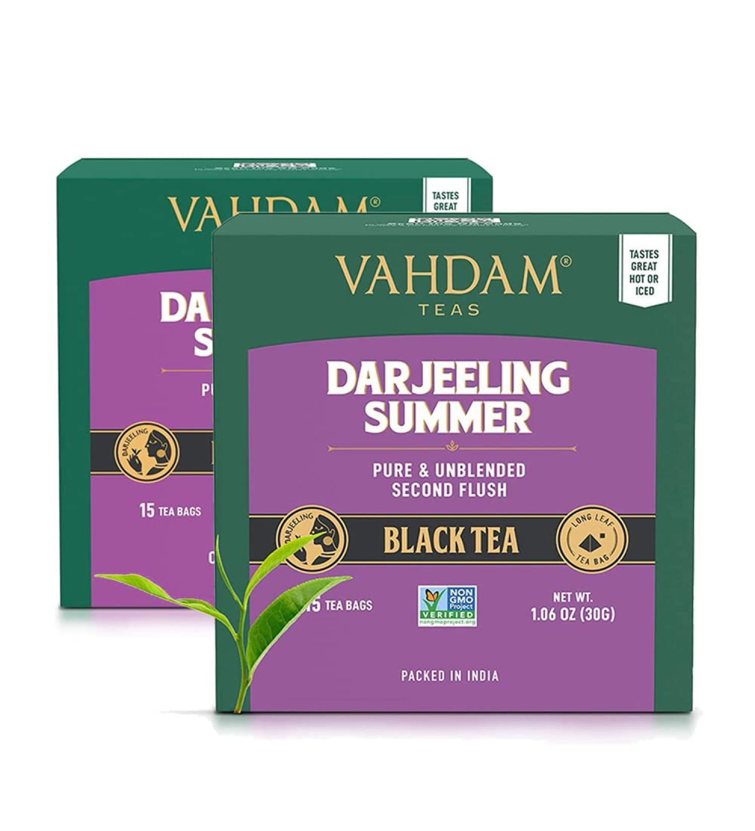 Vahdam Darjeeling Black Tea - 100% Pure Medium Caffeine Tea Bags (30 Tea Bags) | Ideal for Hot Iced Tea & Kombucha | Authentic Indian Darjeeling Tea (2 Pack) - Buy Online on SooperMarket.com