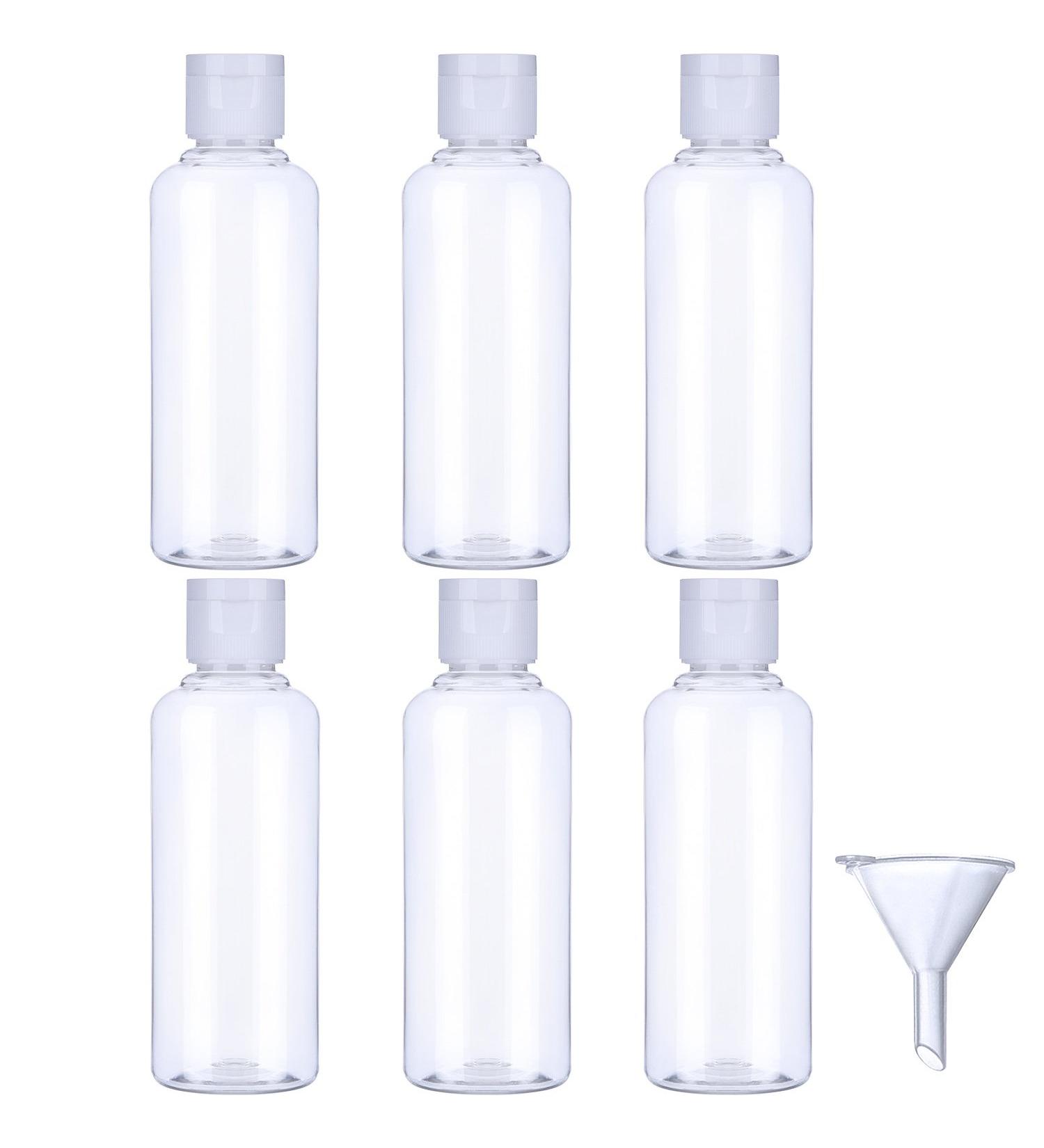 6 Pack Transparent Travel Bottles Set - 100 ML Leak-Proof with Funnel for Flights & Vacations - Buy Online on SooperMarket.com