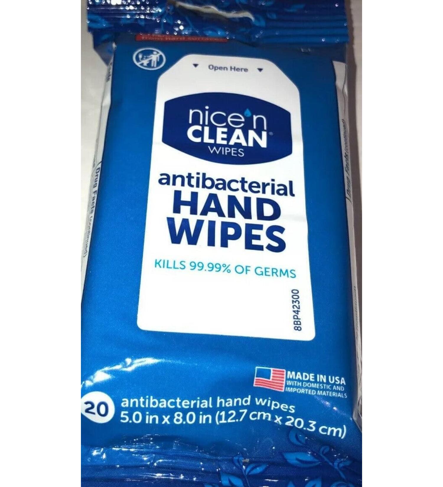 Nice n Clean Antibacterial Moist Wipes - Travel Pack of 20 (12 Packs) | Effective Disinfection for On-the-Go - Buy Online on SooperMarket.com