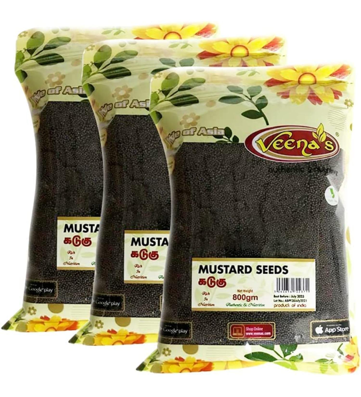 Veenas Mustard Seeds | 800G | Natural | Whole Mustard | High Fibre | High Protein | Indian Origin | Gluten Friendly (Pack of 3) - Buy Online on SooperMarket.com