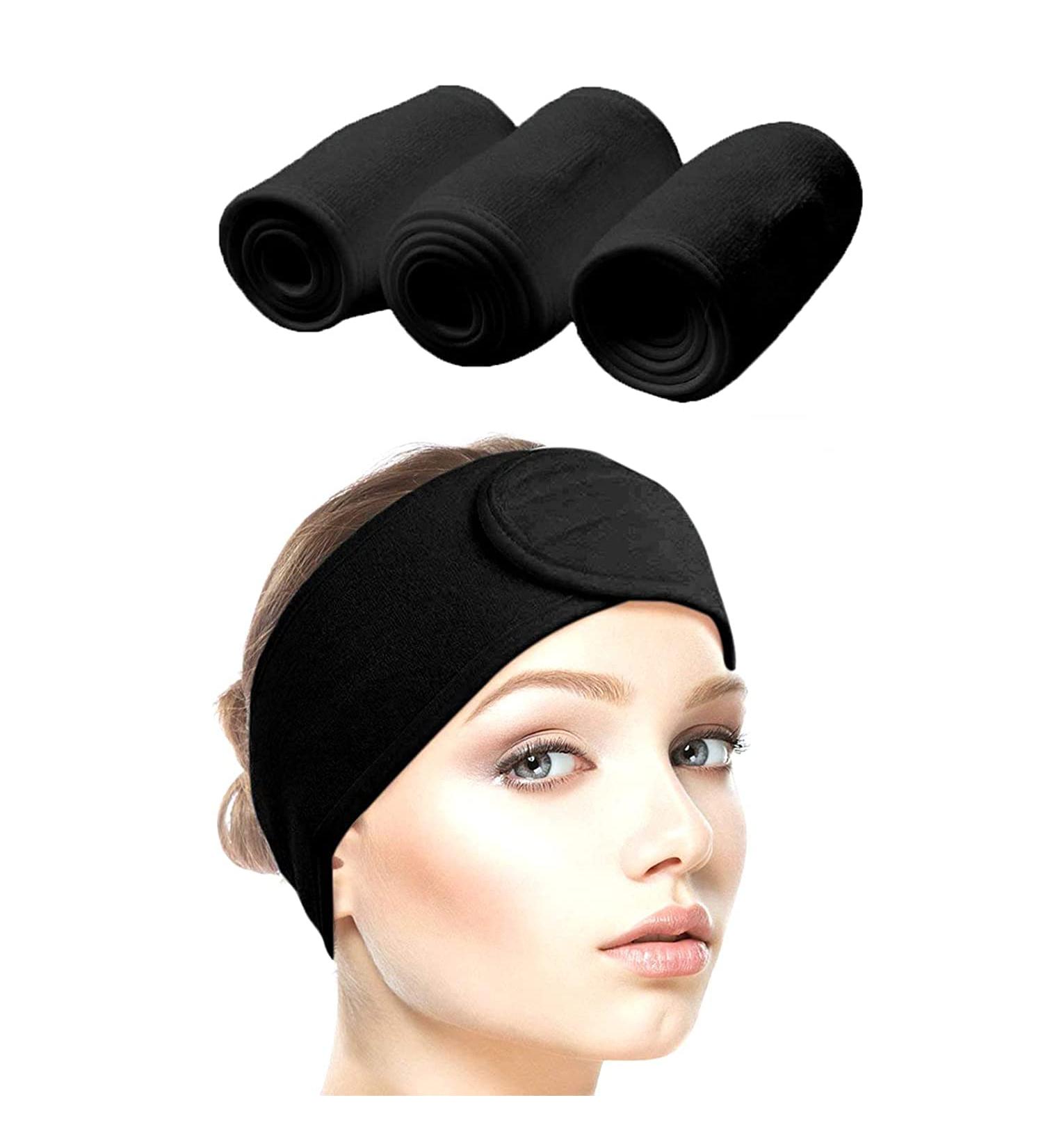 Queta Hair Band for Makeup - Adjustable Terry Cloth Headband with Velcro Fastener - 3PCS Black - Perfect Cosmetic Hair Protection - Buy Online on SooperMarket.com