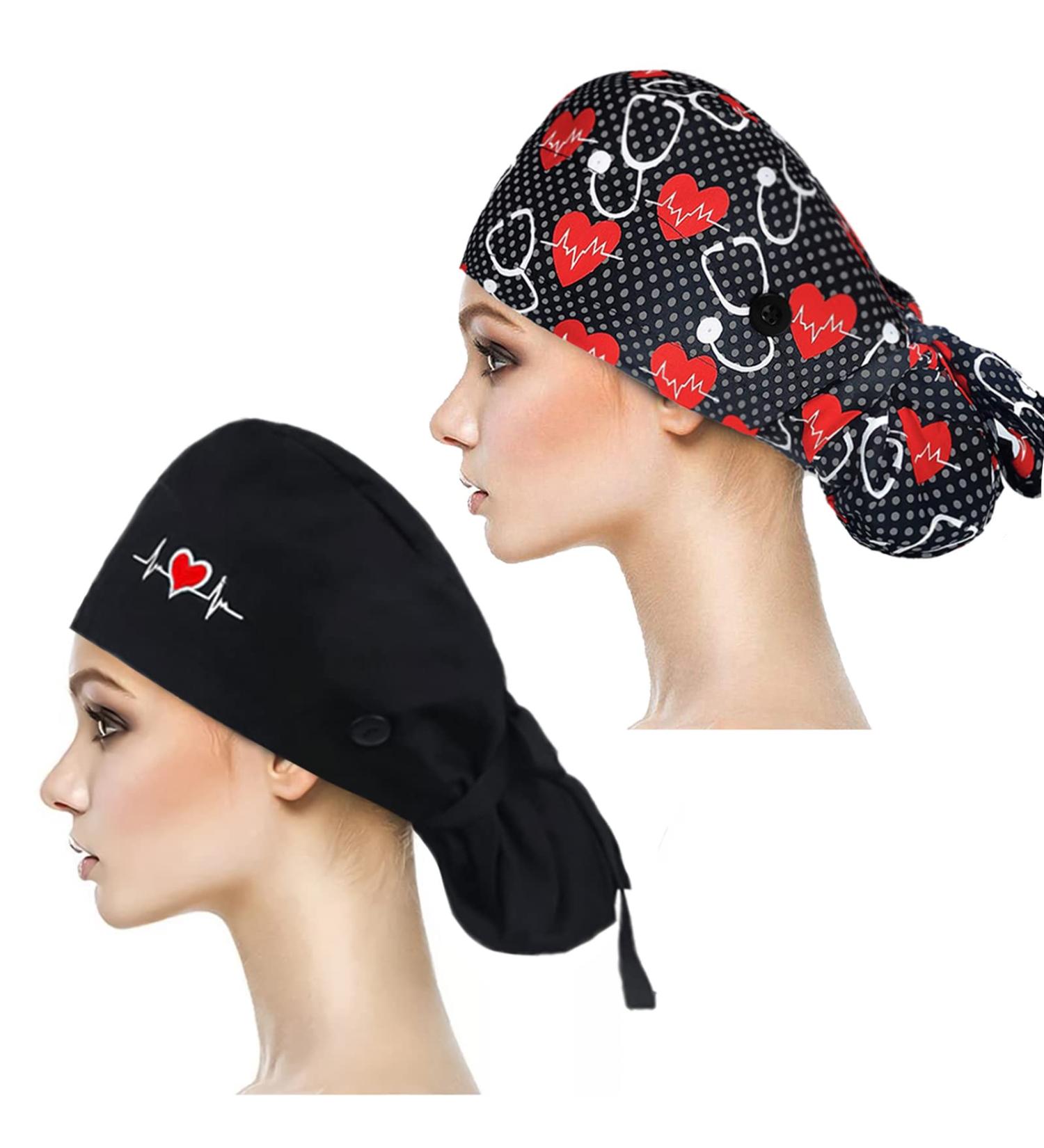 YUESUO 2 Pack Cotton Working Cap with Buttons, Sweatband & Adjustable Ponytail Tie Back - Ideal Head Cover for Men & Women with Long Hair - Shower Cap Alternative (M) - Buy Online on SooperMarket.com