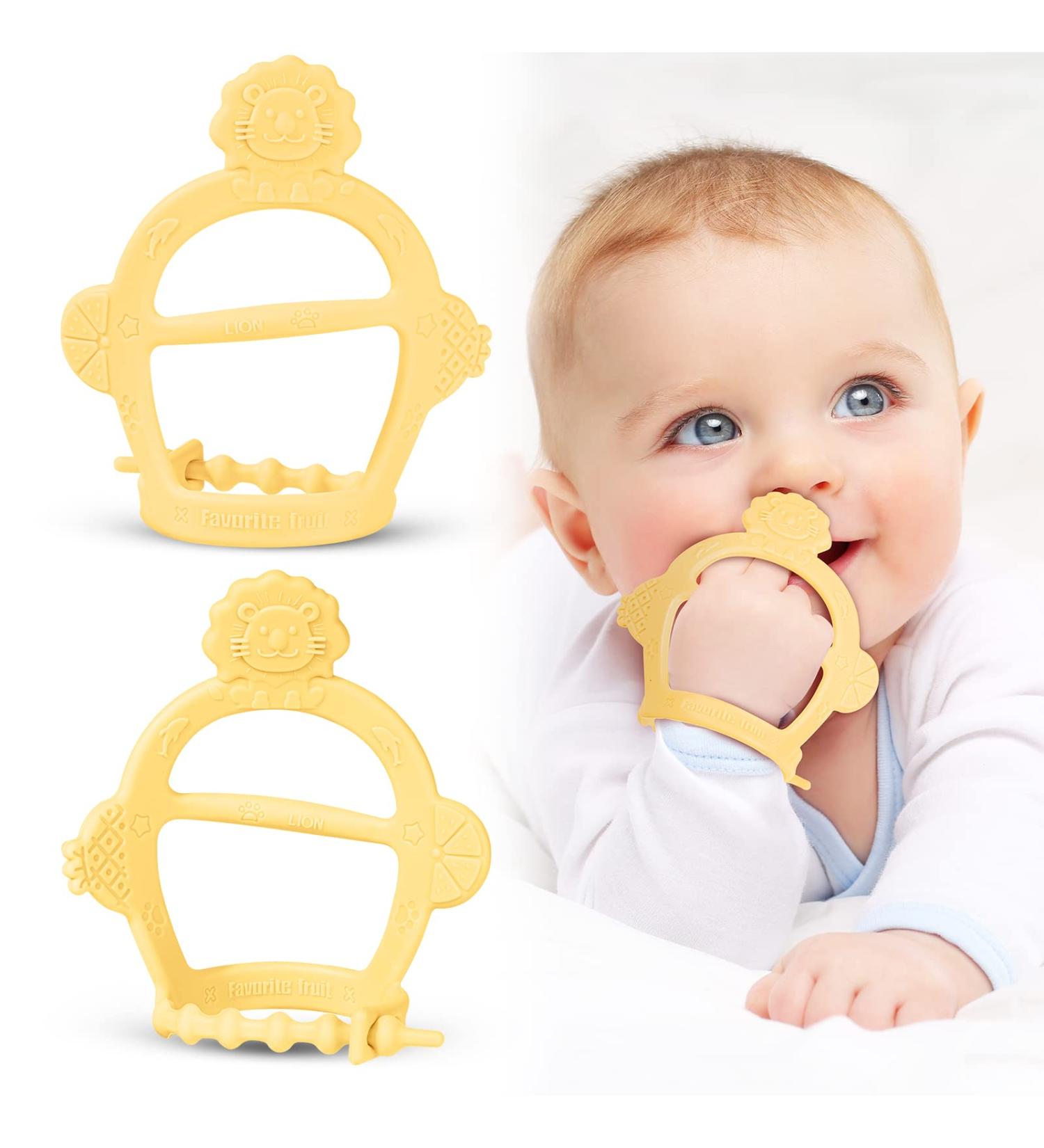 Vicloon Baby Teething Ring - 2PC Silicone BPA-Free Soft Lion Bite Toys for 3+ Months - Dental Aid & Massager - Yellow - Buy Online on SooperMarket.com