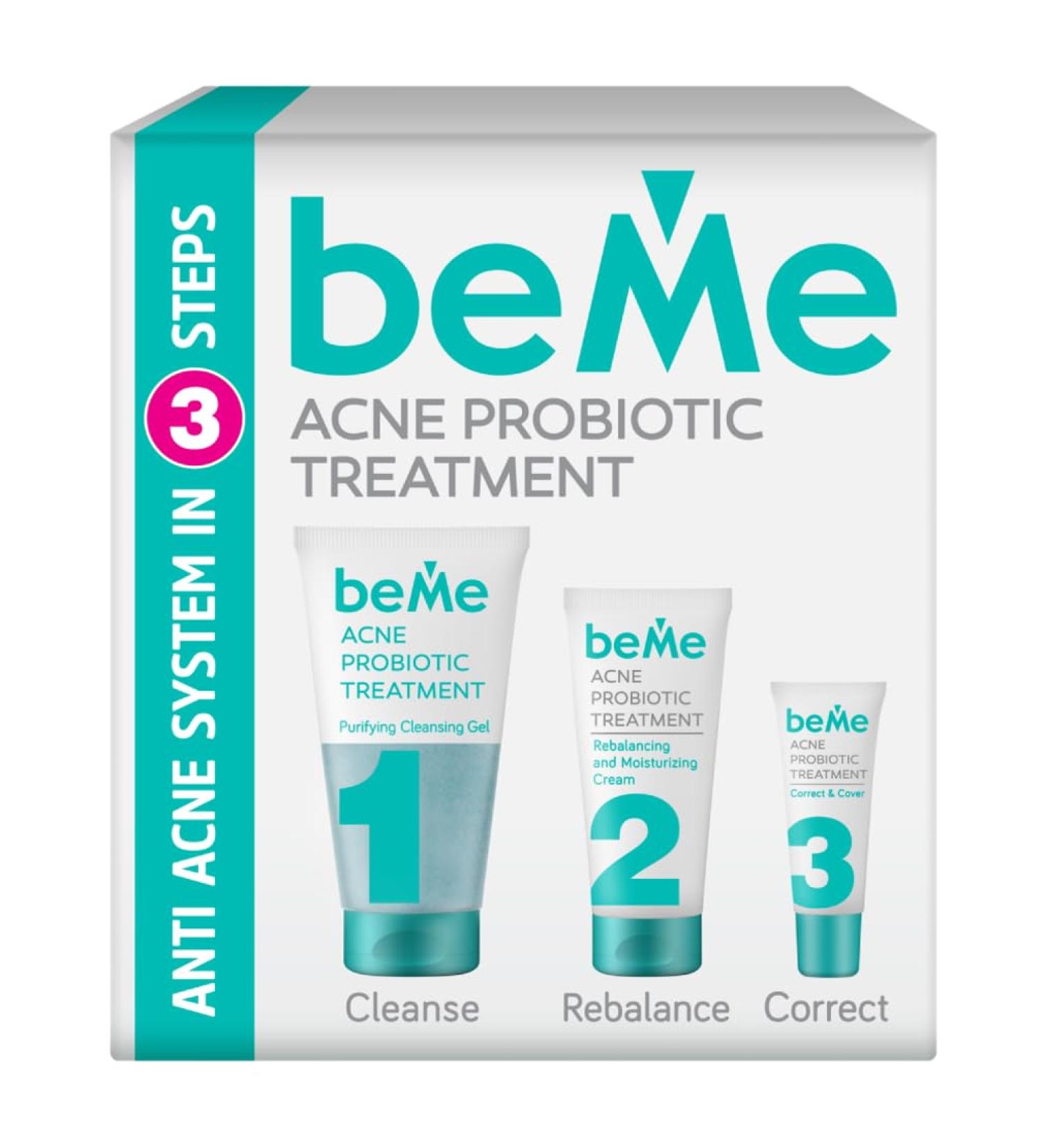 Bee Anti-Acne 3-Stage System with Probiotics | 3-in-1 Solution for Problematic Skin - Cleaning Gel Moisturizer & Pimple Stick Value Pack - Buy Online on SooperMarket.com