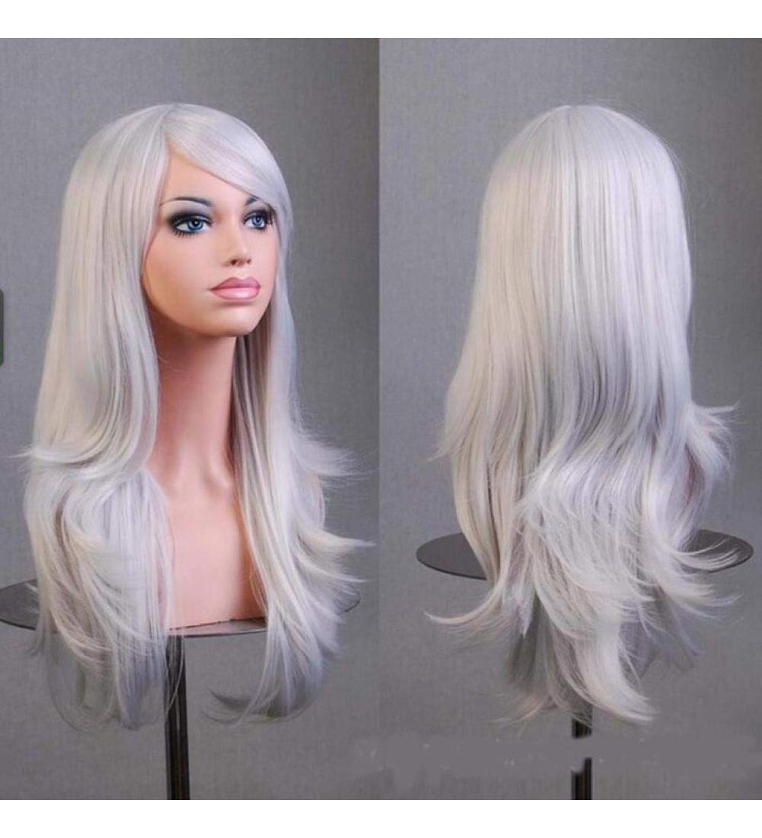 LFMDJF 70cm Wavy Red Wig | Synthetic Hairpieces for Women | Versatile Colors: Black Purple Pink Blue | 28 Inches Silver - Buy Online on SooperMarket.com