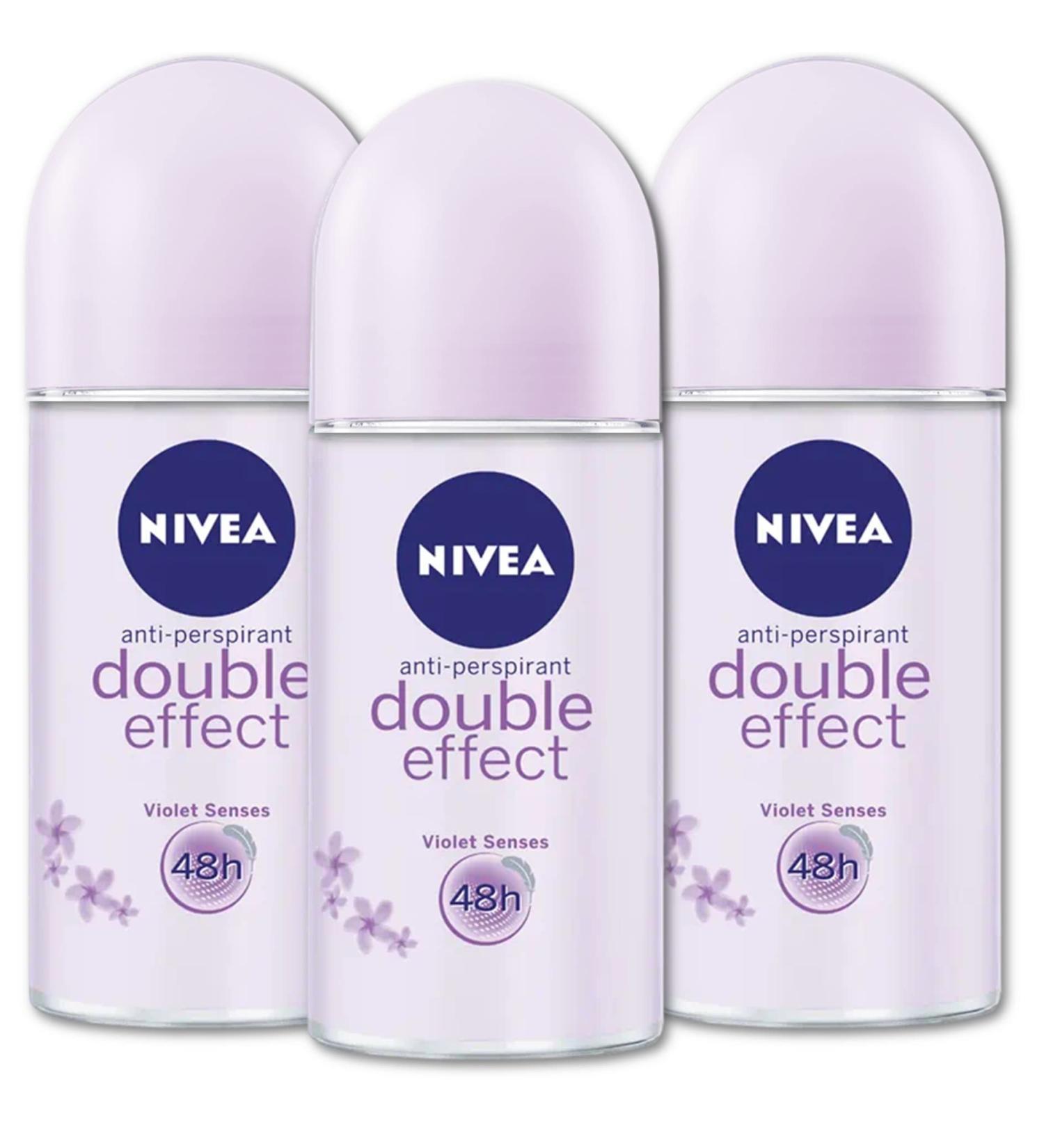 NIVEA DOUBLE EFFECT ROLL-ON FREE ALCOHOL ANTIPERSPIRANT DEODORANT 48 HOURS SKIN TOLERANCE DERMATOLOGICALLY PROVEN (PACK OF 3) Double Effect 3 - Buy Online on SooperMarket.com