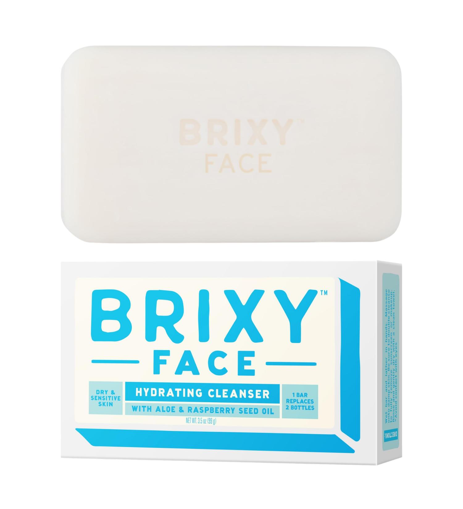 BRIXY Hydrating Facial Cleansing Bar for Dry Skin | Aloe & Raspberry Seed Oil | Ceramide & Niacinamide | Soap-Free & pH Balanced - Buy Online on SooperMarket.com