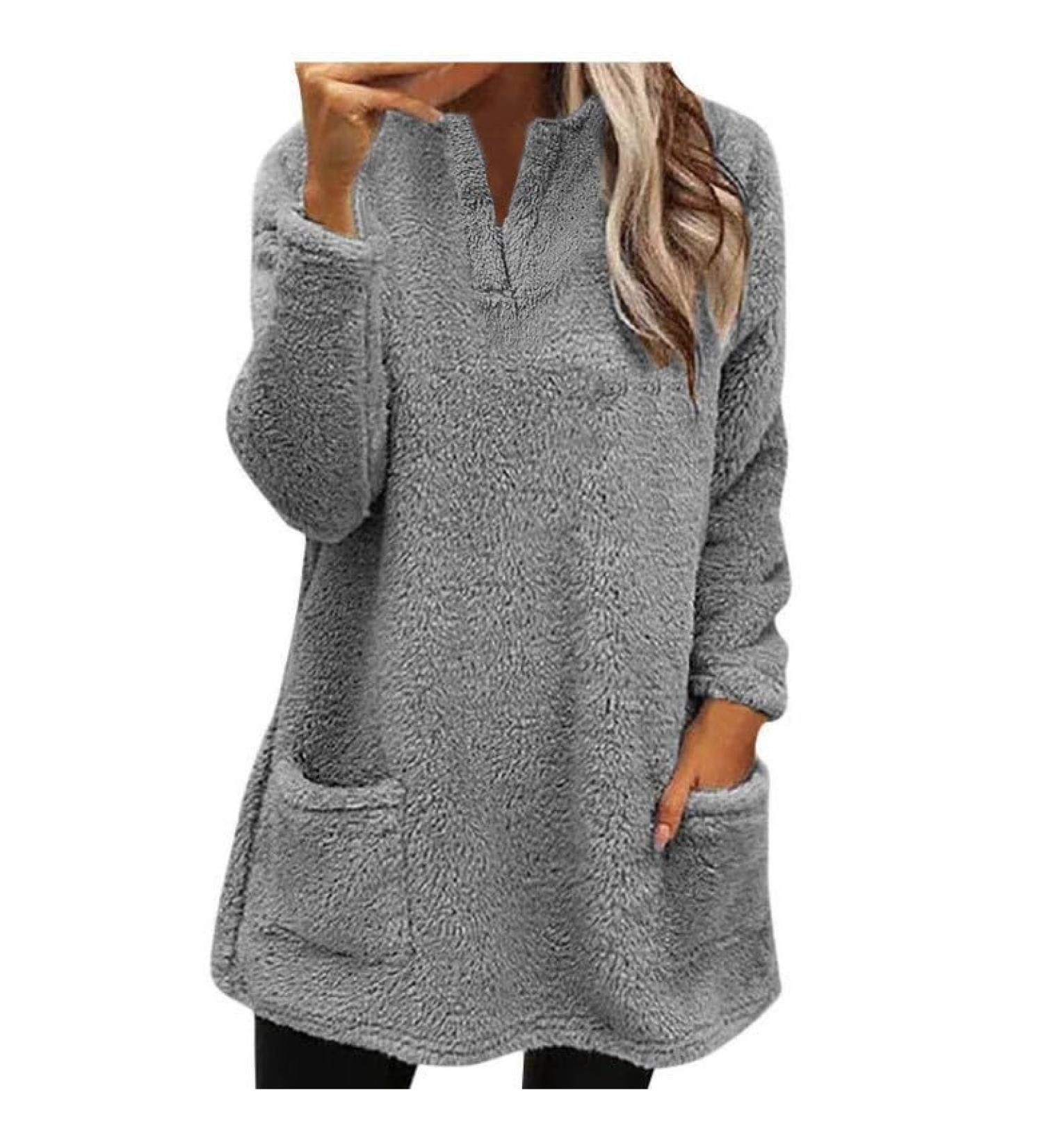 AMhomely Women's Plus Size Soft Teddy Fleece Hooded Jumper - Double Fleece Casual Hoodie with Pocket, V Neck Sweatshirt - Winter Lounge Top - Buy Online on SooperMarket.com