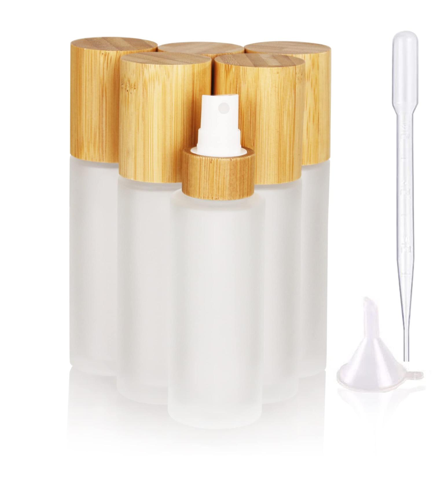Cosidea 6-Pack 60ml Glass Spray Bottles with Bamboo Lid | Fine Mist Pumps for Perfume & Toner | Eco-Friendly Containers for Toiletries - Buy Online on SooperMarket.com