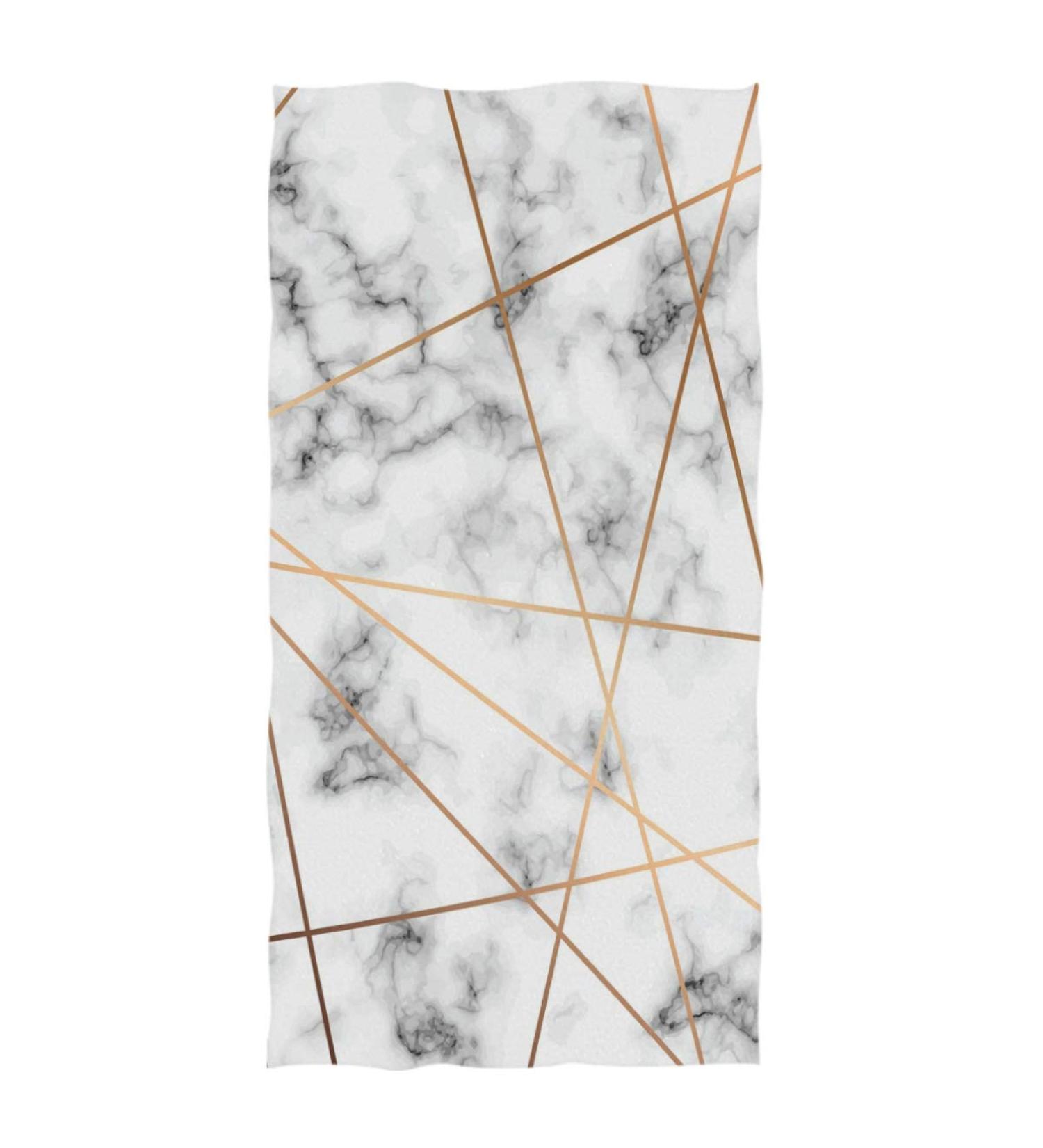 Wamika Marbling Texture Print Hand Towels Orange Lines White Marble Bath Towel Ultra Soft Highly Absorbent Multipurpose Bathroom Towel for Hand Face Gym Sports Spa Home Decor, 16x30 in