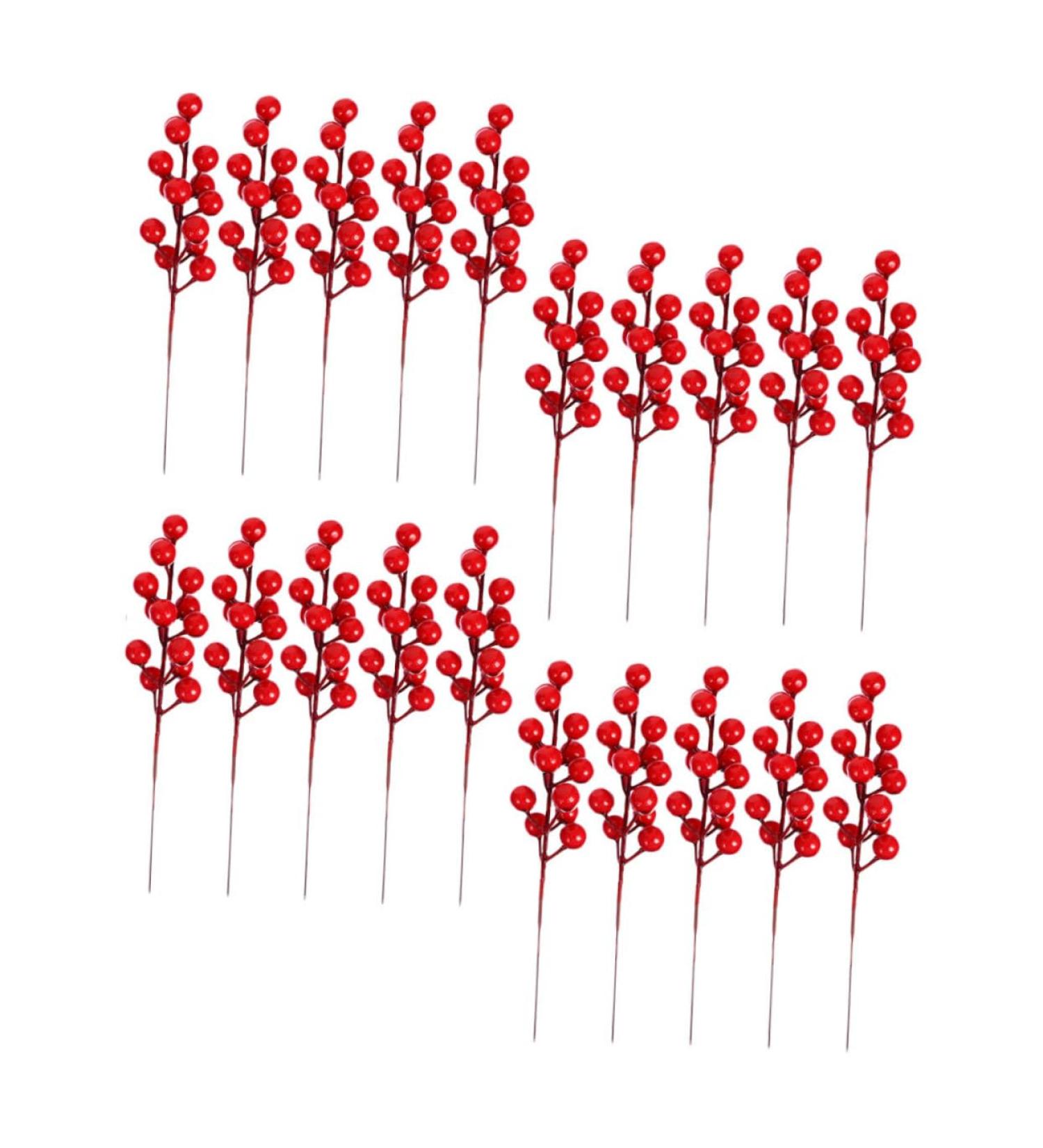 HOMSFOU 25 Pcs Artificial Berry Cuttings Christmas Holly Berry Red Berries Decoration Artificial Red Berry Stems Branches Christmas Berry Branches Red Cherry Foam Flower Arrangements Red 50X5.5CM - Buy Online on SooperMarket.com