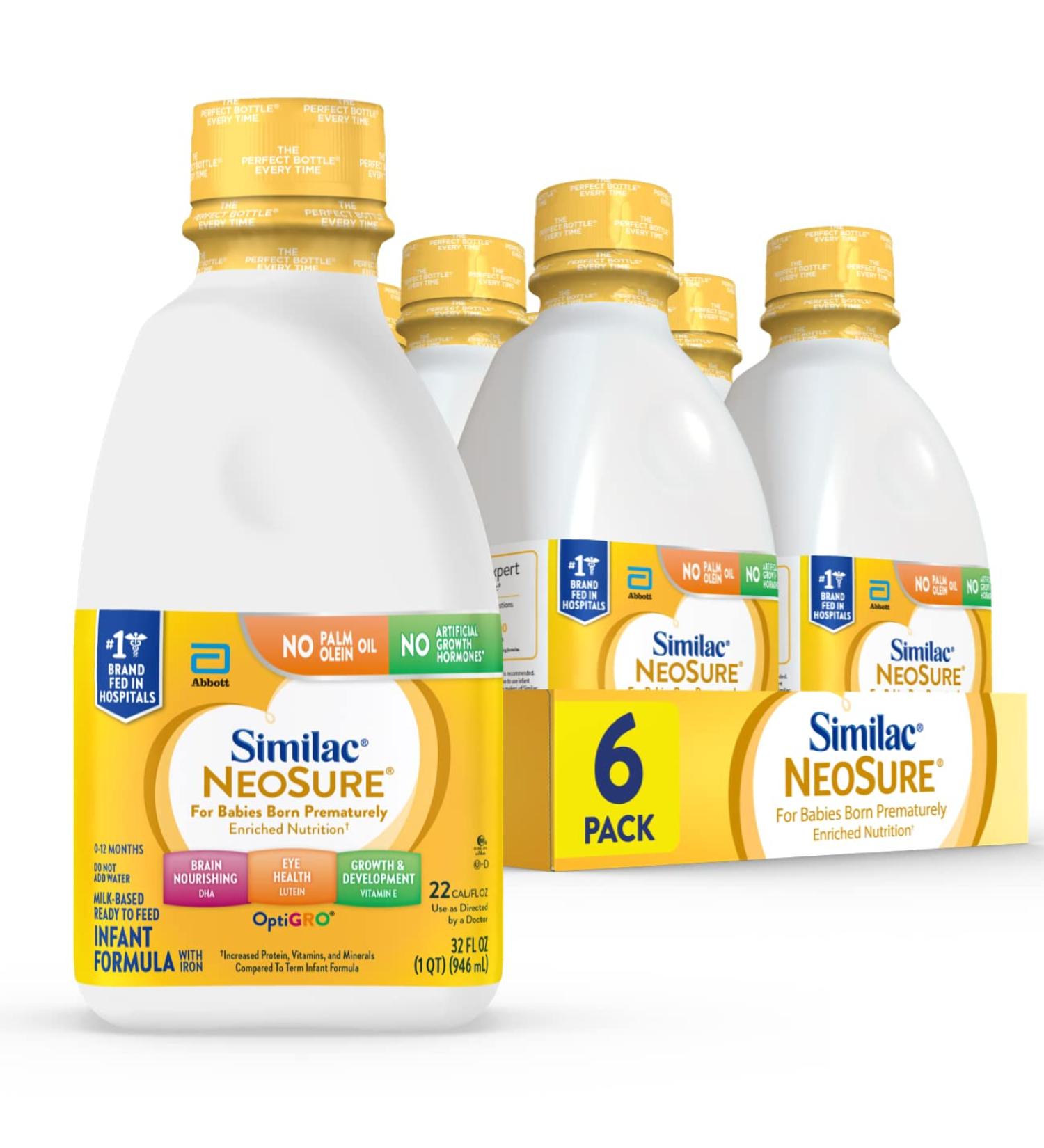 Similac NeoSure Premature Post-Discharge Infant Formula 32 fl oz Bottle - Pack of 6 | Ready-to-Feed Baby Formula - Buy Online on SooperMarket.com