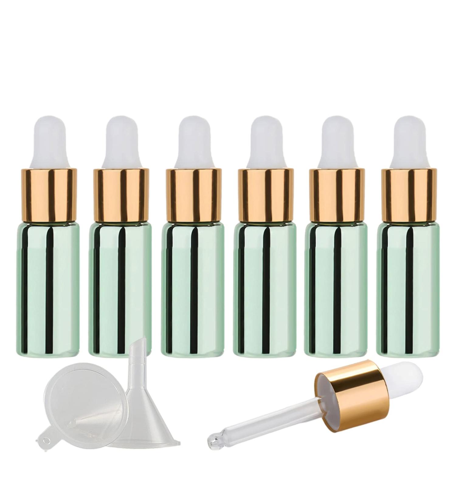 Tianzd 6-Pack 5ml Chrome Green Drip Bottles with Glass Pipettes - Perfect for Perfume & Essential Oils - Buy Online on SooperMarket.com