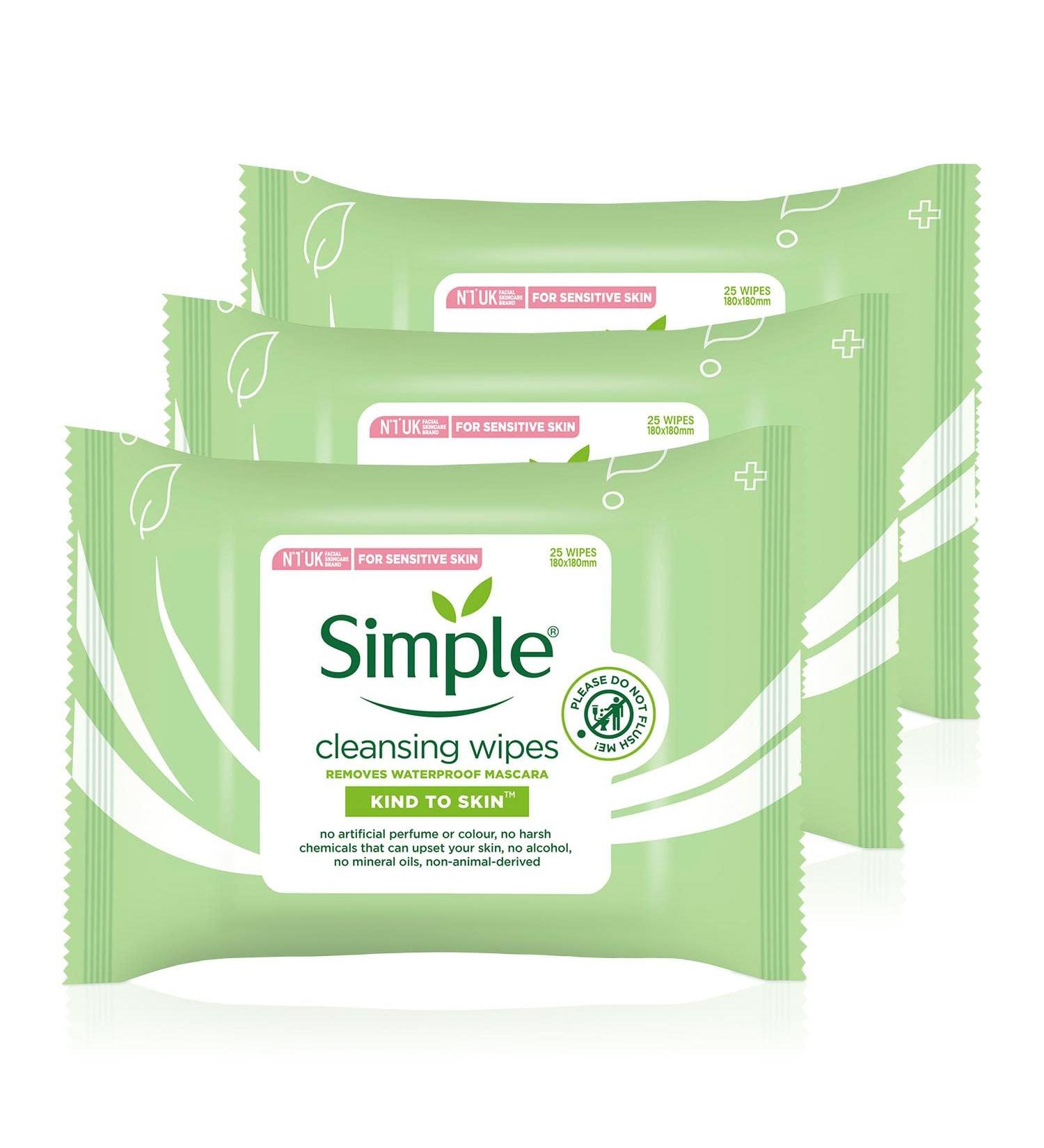 Simple Kind To Skin Cleansing Facial Wipes - 3 Pack (75 Wipes Total) - Buy Online on SooperMarket.com
