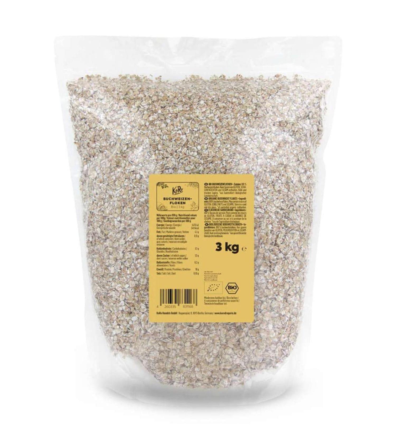 KoRo Organic Buckwheat Flakes 3kg - 100% Additive-Free Controlled Organic Quality - International Shipping Available - Buy Online on SooperMarket.com