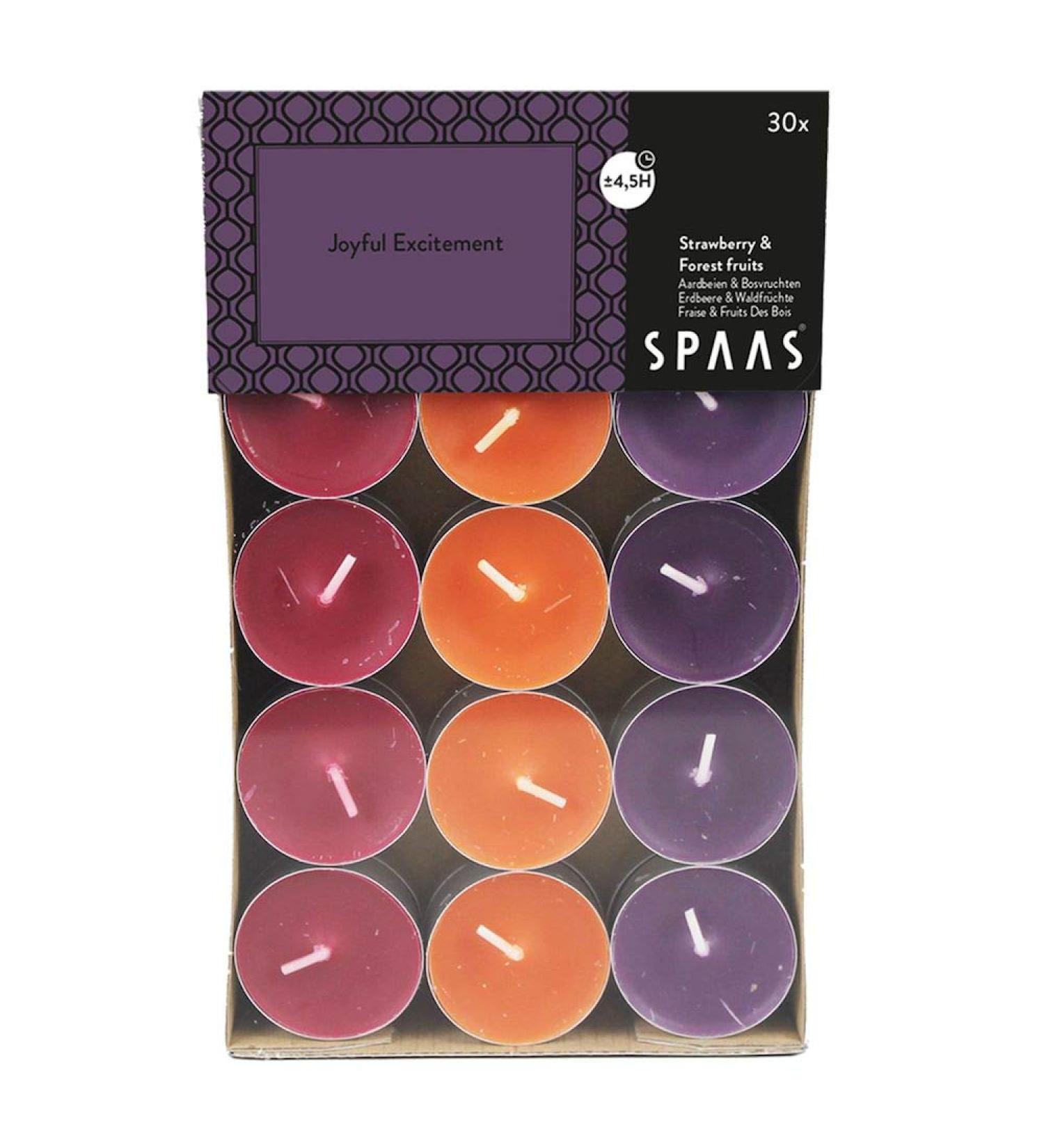 Spaas 30 Scented Tealights Assorted Colours 4.5 Hours Joyful Excitement Aubergine Aubergine Joyful excitement
