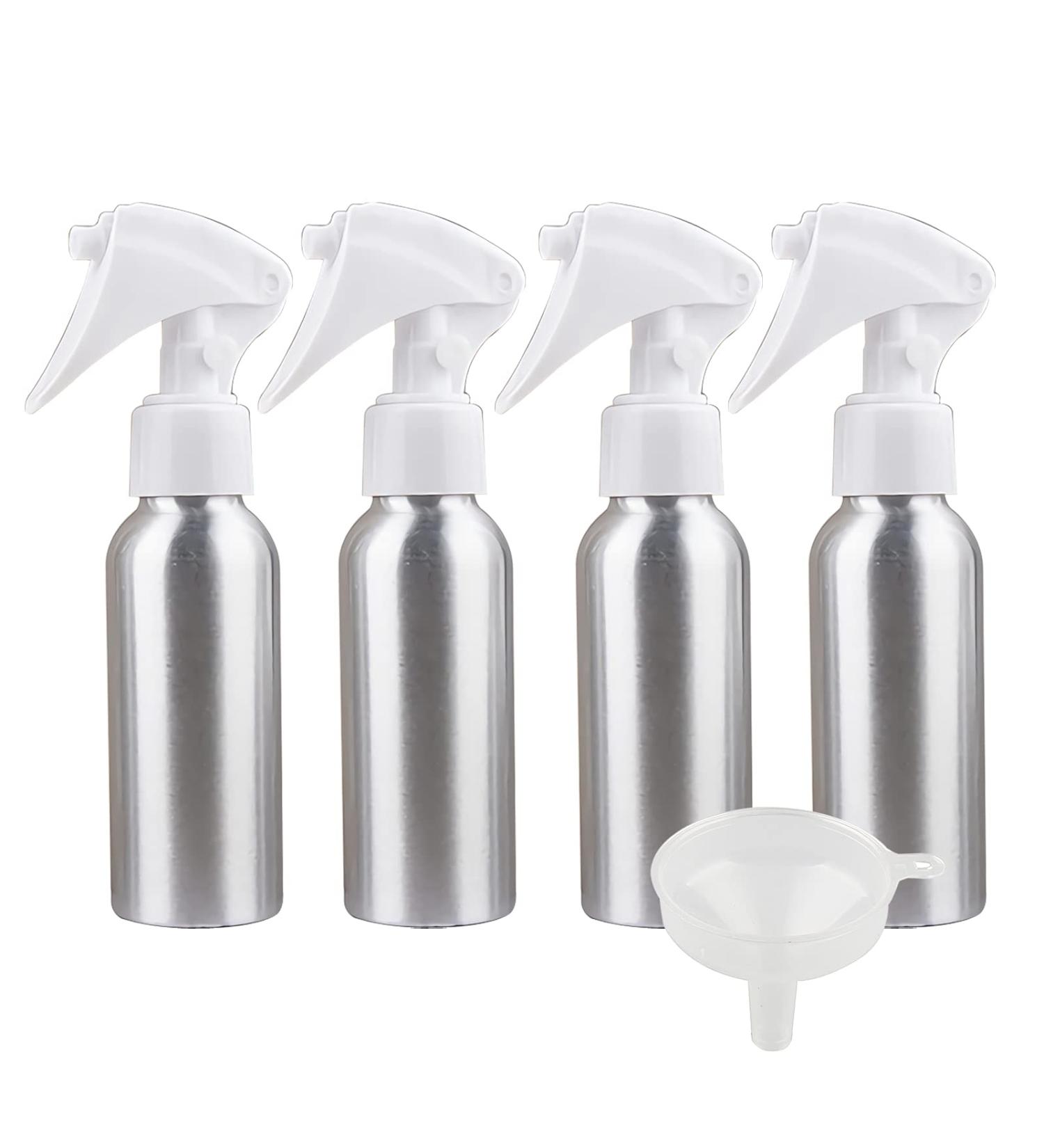Zeoabsy 4-Pack 100ml Empty Aluminum Spray Bottles with White Atomizers | Ideal for Cosmetics Plants Cleaning & Hairdressers + Bonus Funnel - Perfect for Home & Garden - Buy Online on SooperMarket.com
