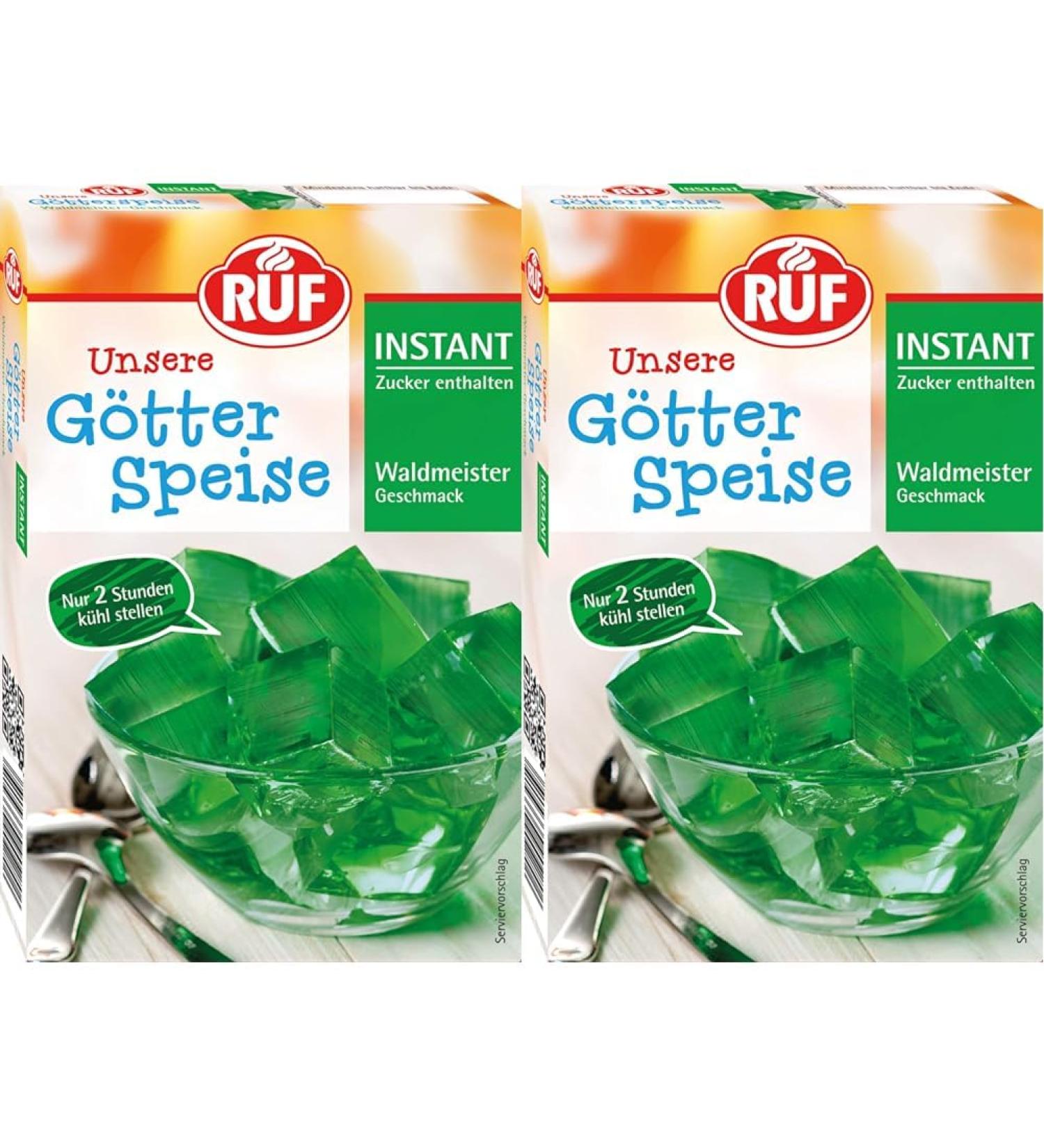 Ruf Instant God-Food: Wobbly Pudding Mix - Just Add Water | 2-Pack (100g Each) - Waldmeister Flavor - Fast Preparation for Delicious Desserts - Buy Online on SooperMarket.com