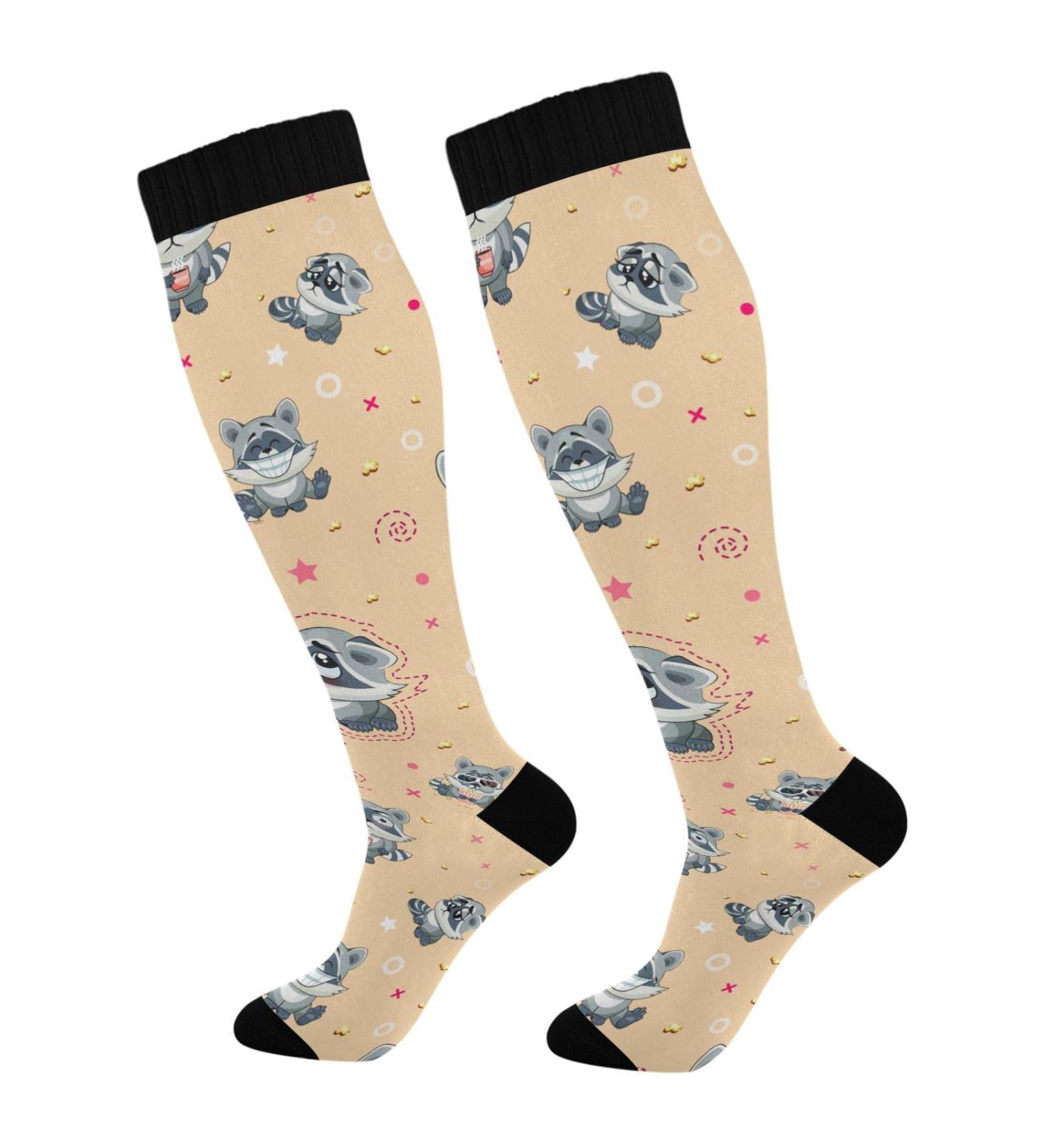 Haskirky High Elasticity Compression Socks - 2 Pair, Cartoon Raccoons Design for Leisure and Travel, Relieve Fatigue, Daily Wear and Running | Adult Universal Size - Buy Online on SooperMarket.com